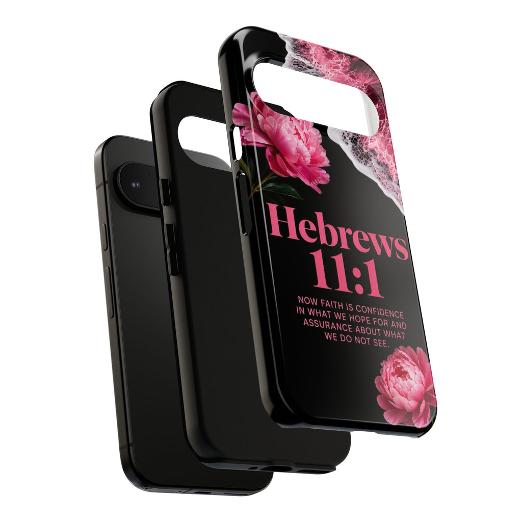 Bible Verses phone case -  Hebrews 11:1 Faith Phone Case — Pink Floral Scripture iPhone Cover