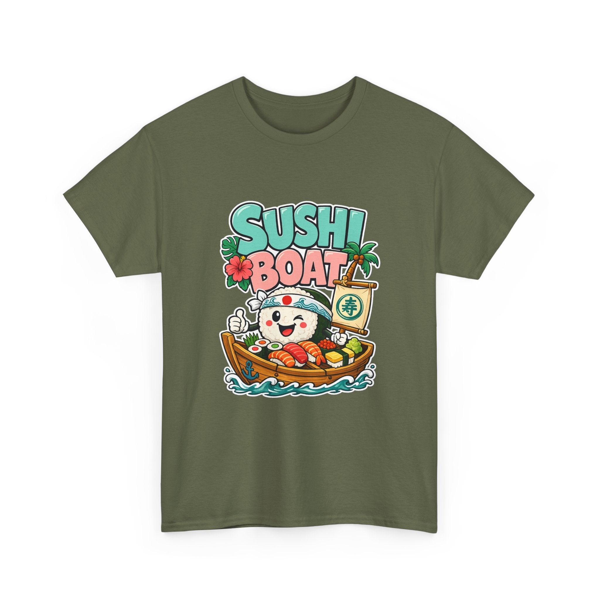 Sushi Boat Graphic Tee — Cute Kawaii Sushi Cat on Boat T-Shirt