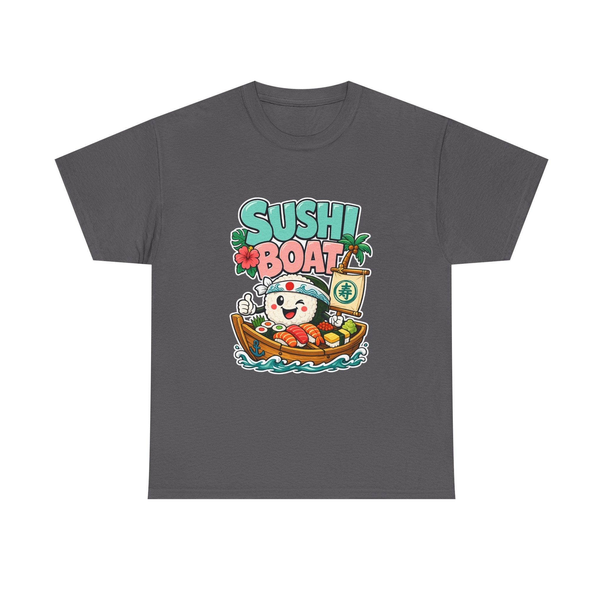 Sushi Boat Graphic Tee — Cute Kawaii Sushi Cat on Boat T-Shirt