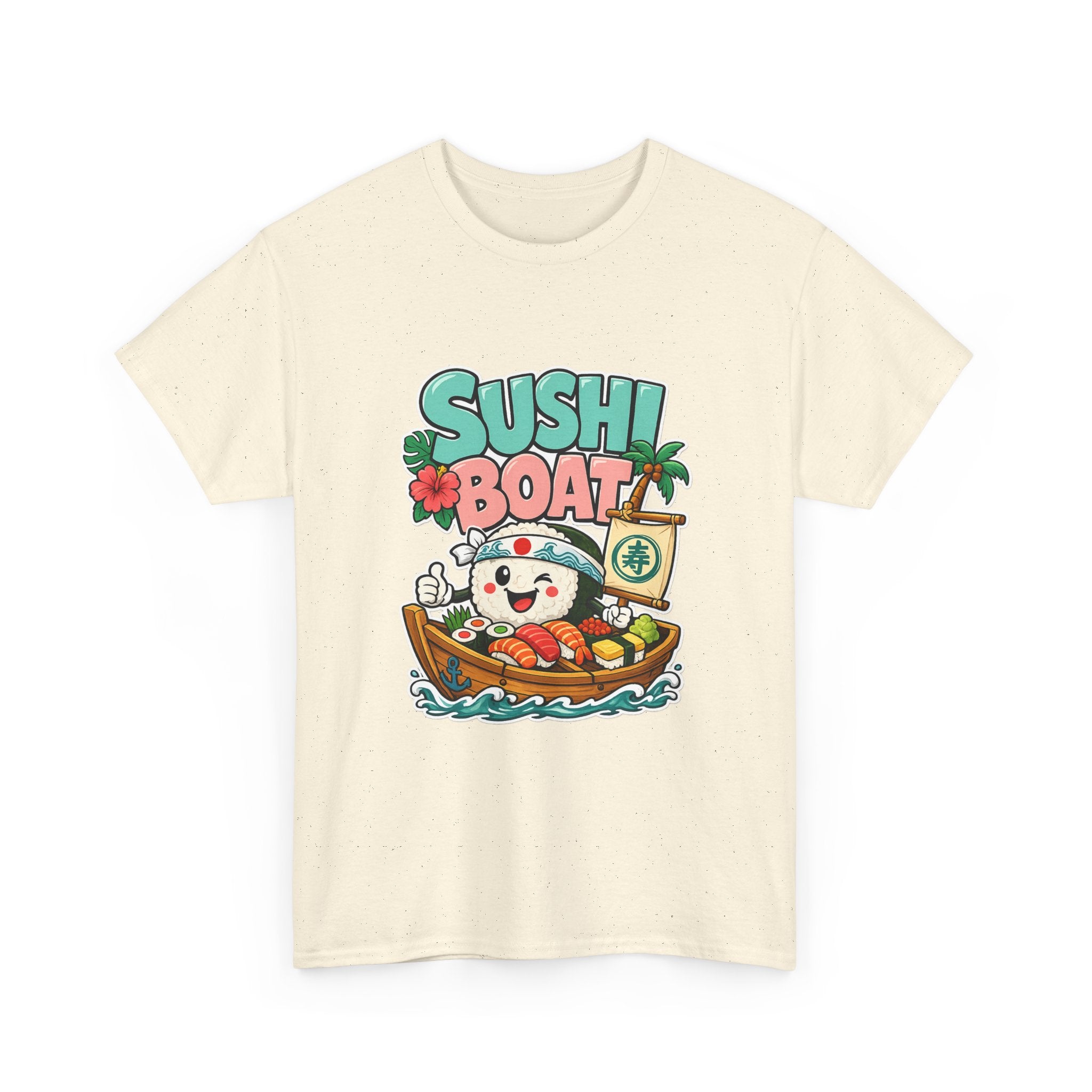 Sushi Boat Graphic Tee — Cute Kawaii Sushi Cat on Boat T-Shirt