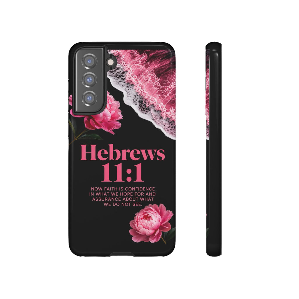 Bible Verses phone case -  Hebrews 11:1 Faith Phone Case — Pink Floral Scripture iPhone Cover