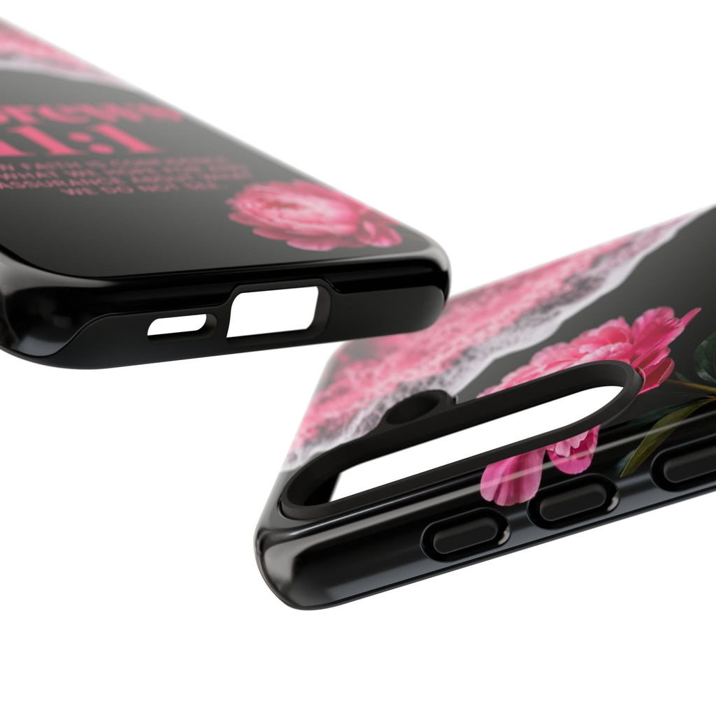Bible Verses phone case -  Hebrews 11:1 Faith Phone Case — Pink Floral Scripture iPhone Cover