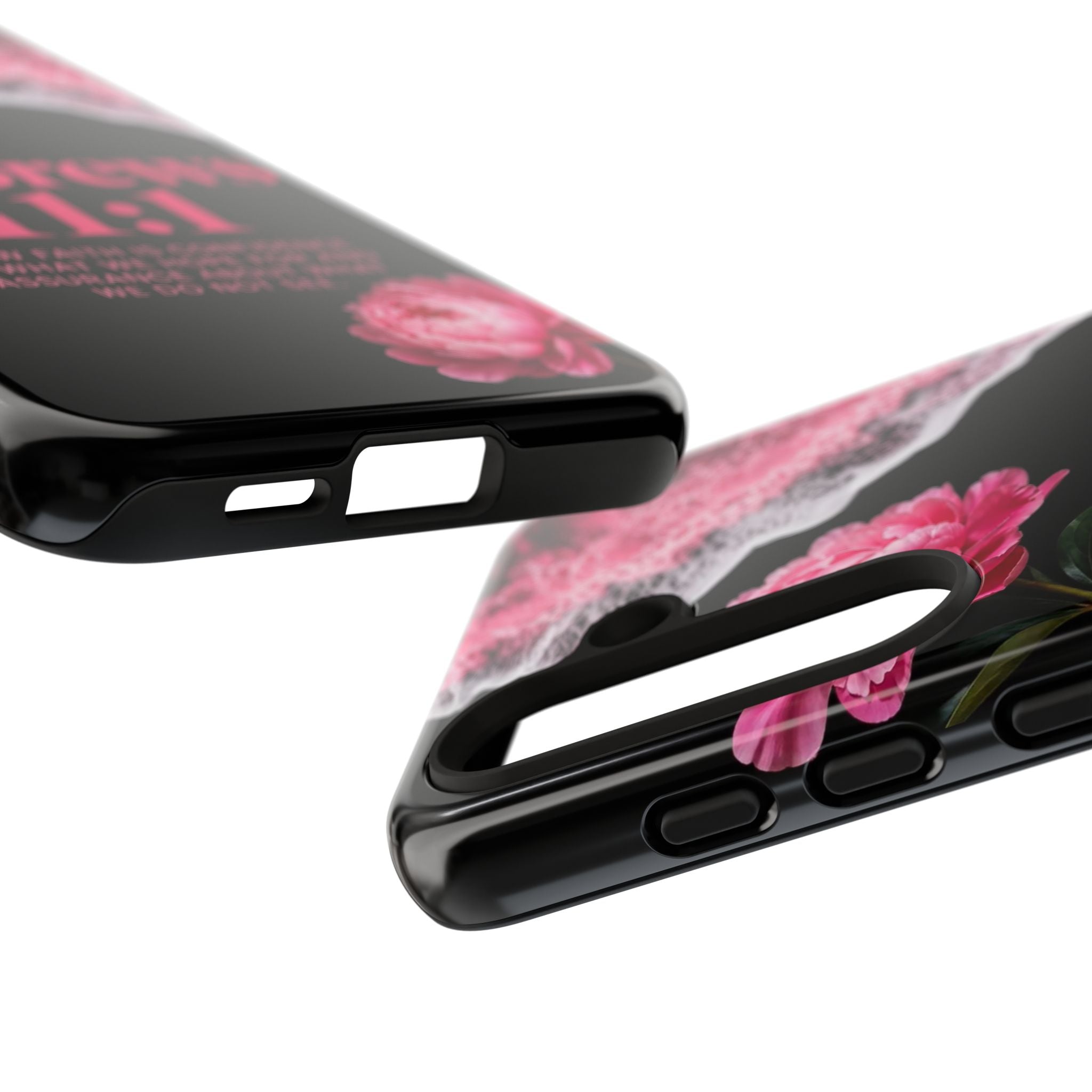 Bible Verses phone case -  Hebrews 11:1 Faith Phone Case — Pink Floral Scripture iPhone Cover