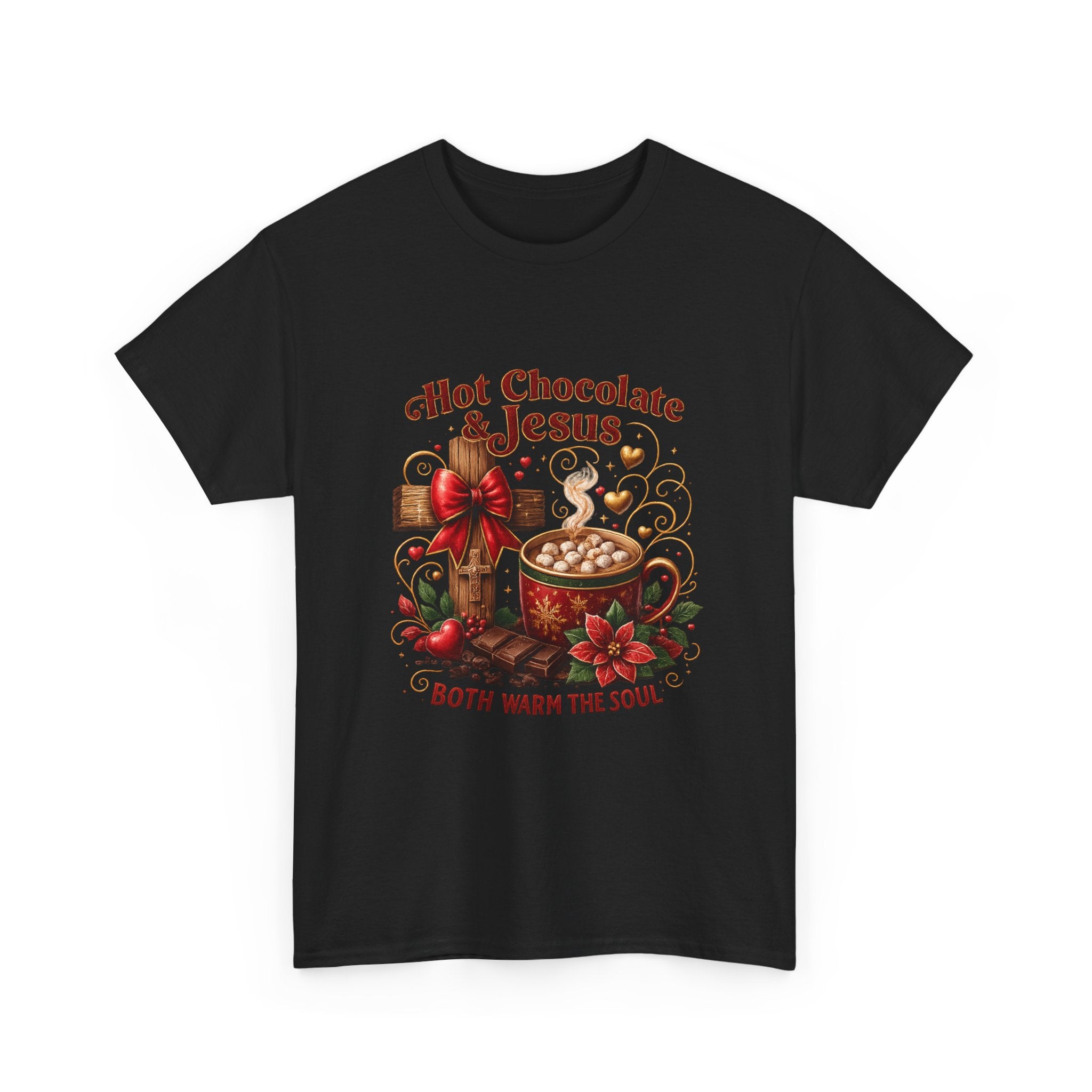 Christian T-Shirt — Hot Chocolate & Jesus "Both Warm the Soul" Christian Holiday Tee