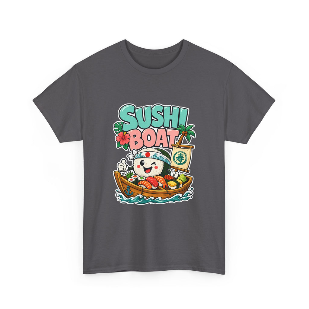 Sushi Boat Graphic Tee — Cute Kawaii Sushi Cat on Boat T-Shirt