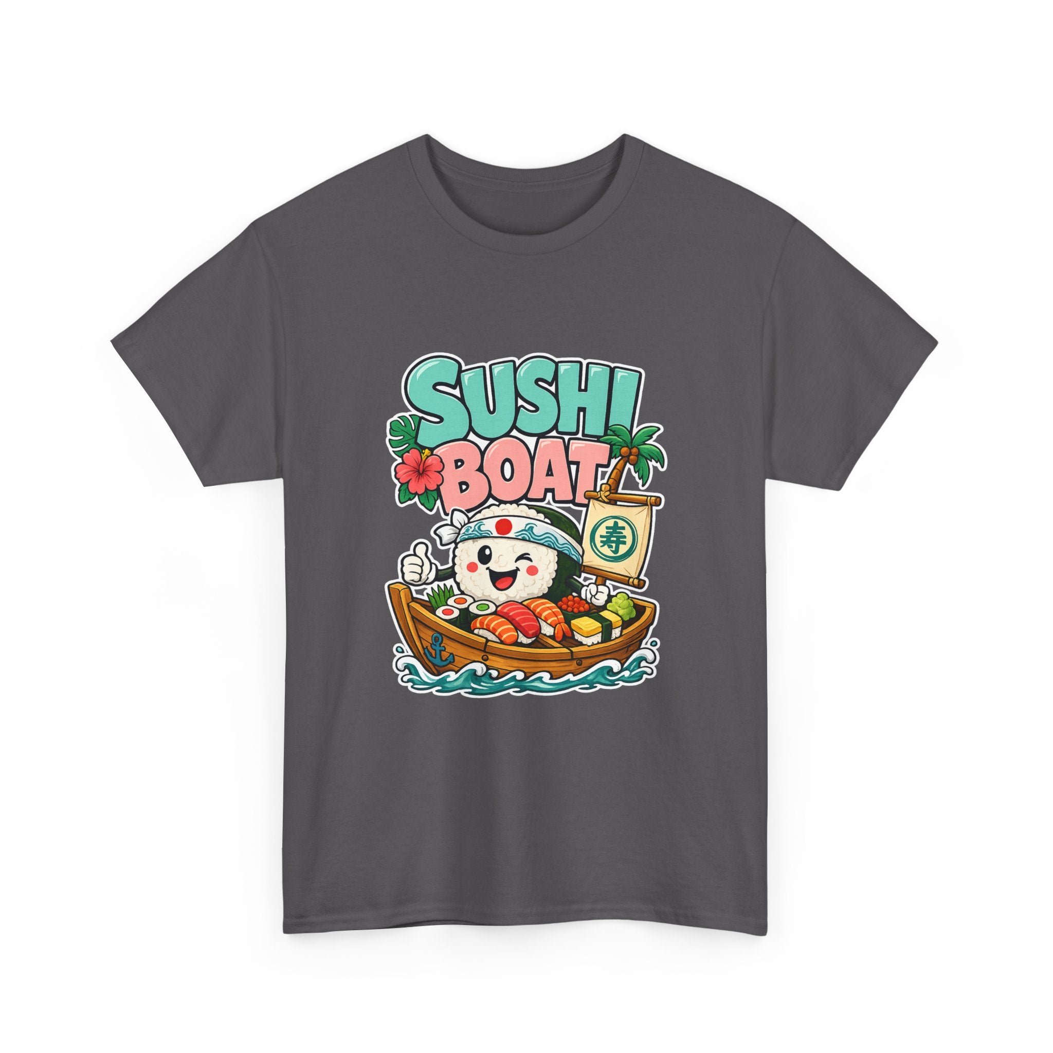 Sushi Boat Graphic Tee — Cute Kawaii Sushi Cat on Boat T-Shirt