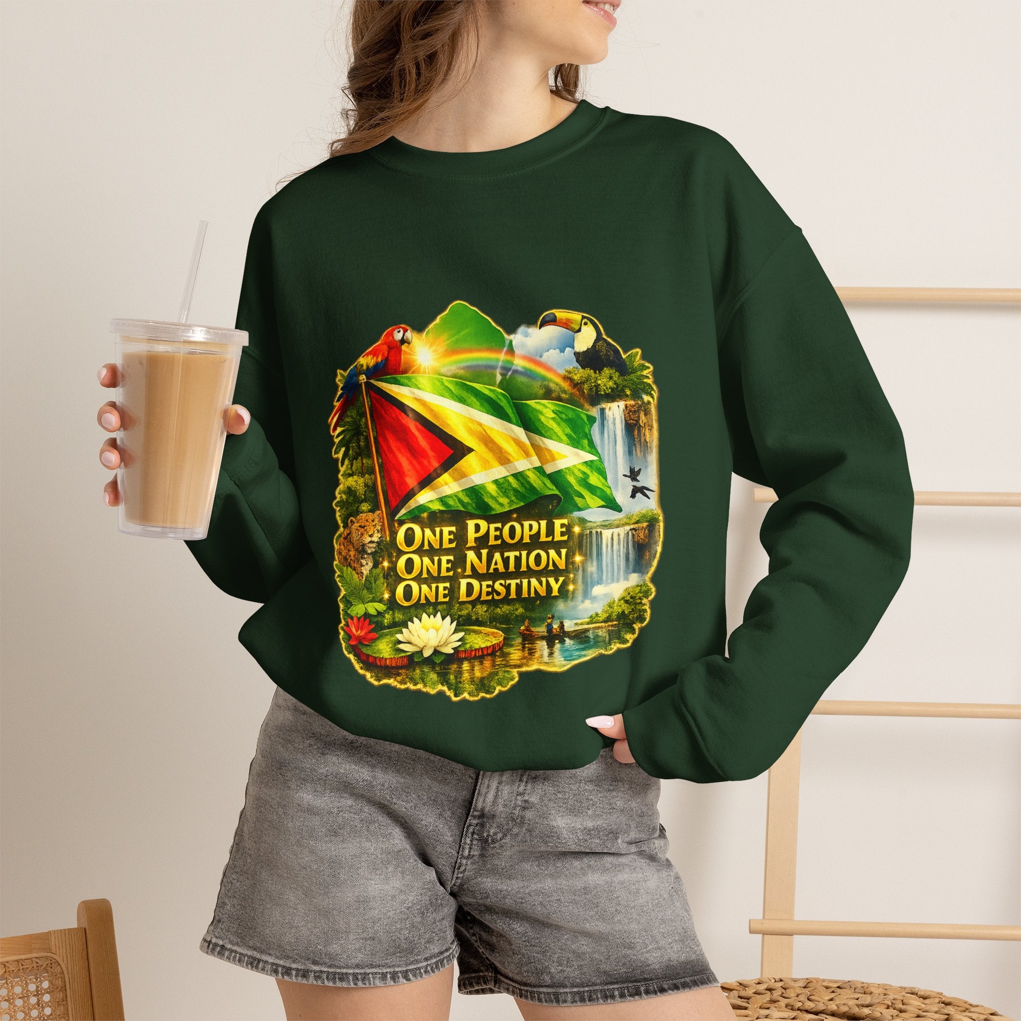 Guyana Flag & Wildlife Sweatshirt — "One People, One Nation, One Destiny" Crewneck