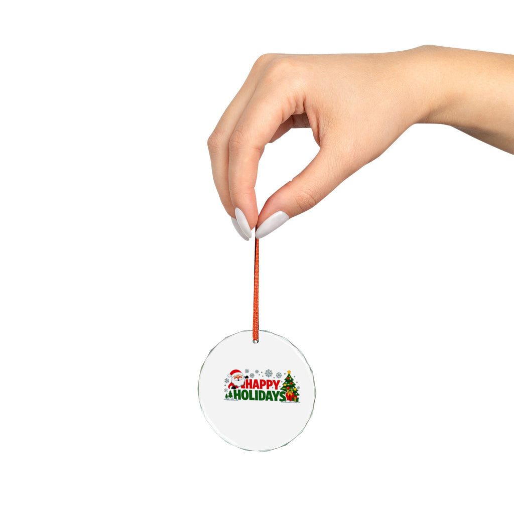 Glass Ornament — 'Happy Holidays' Santa & Tree Christmas Decoration