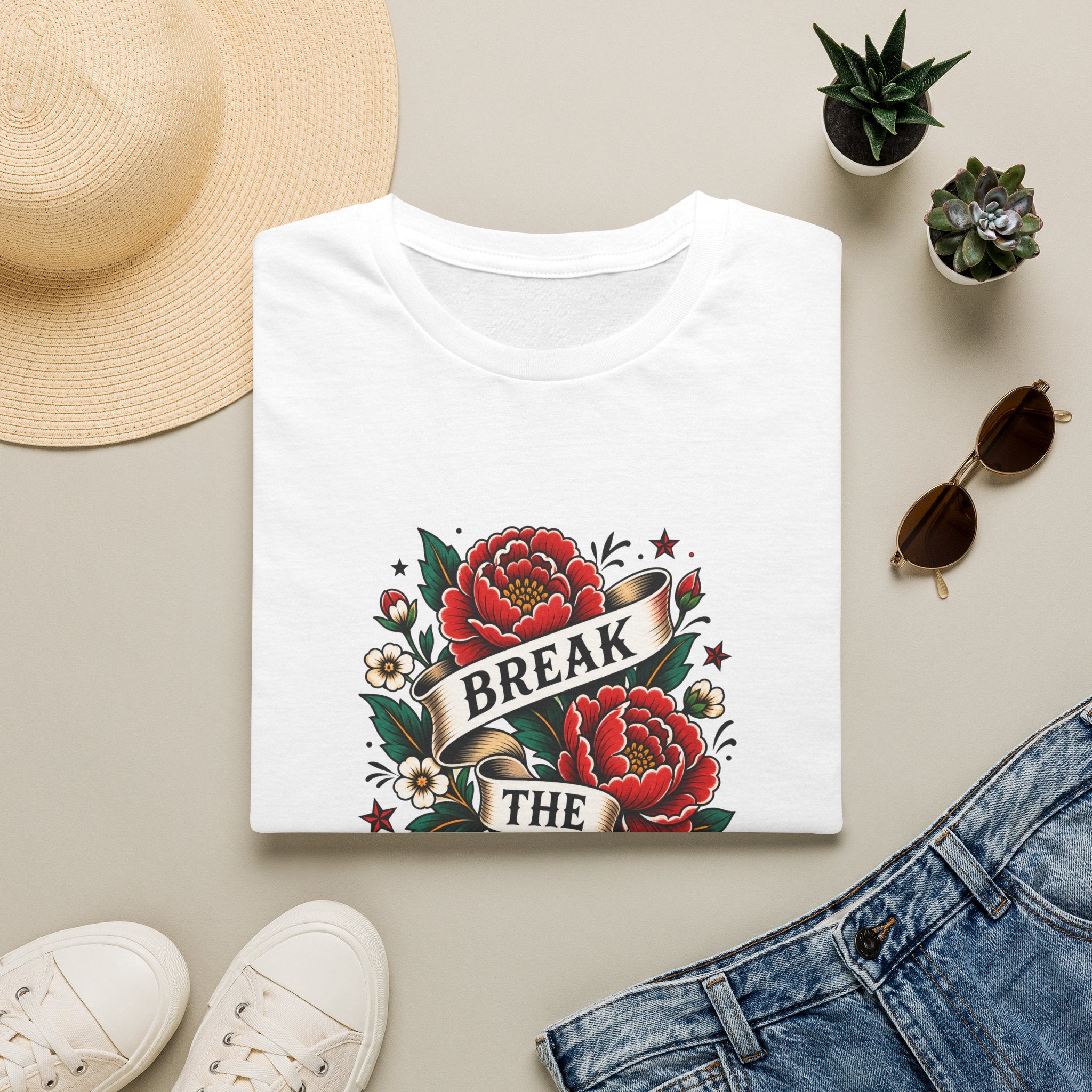 Break the Ordinary T-Shirt — Vintage Rose Banner Graphic