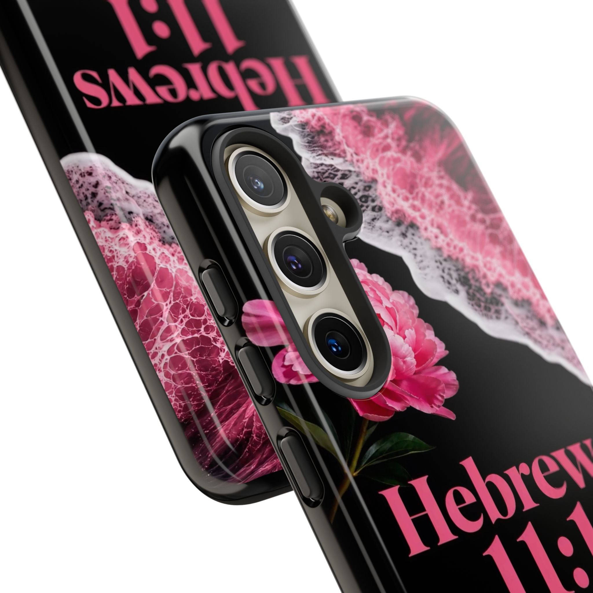 Bible Verses phone case -  Hebrews 11:1 Faith Phone Case — Pink Floral Scripture iPhone Cover