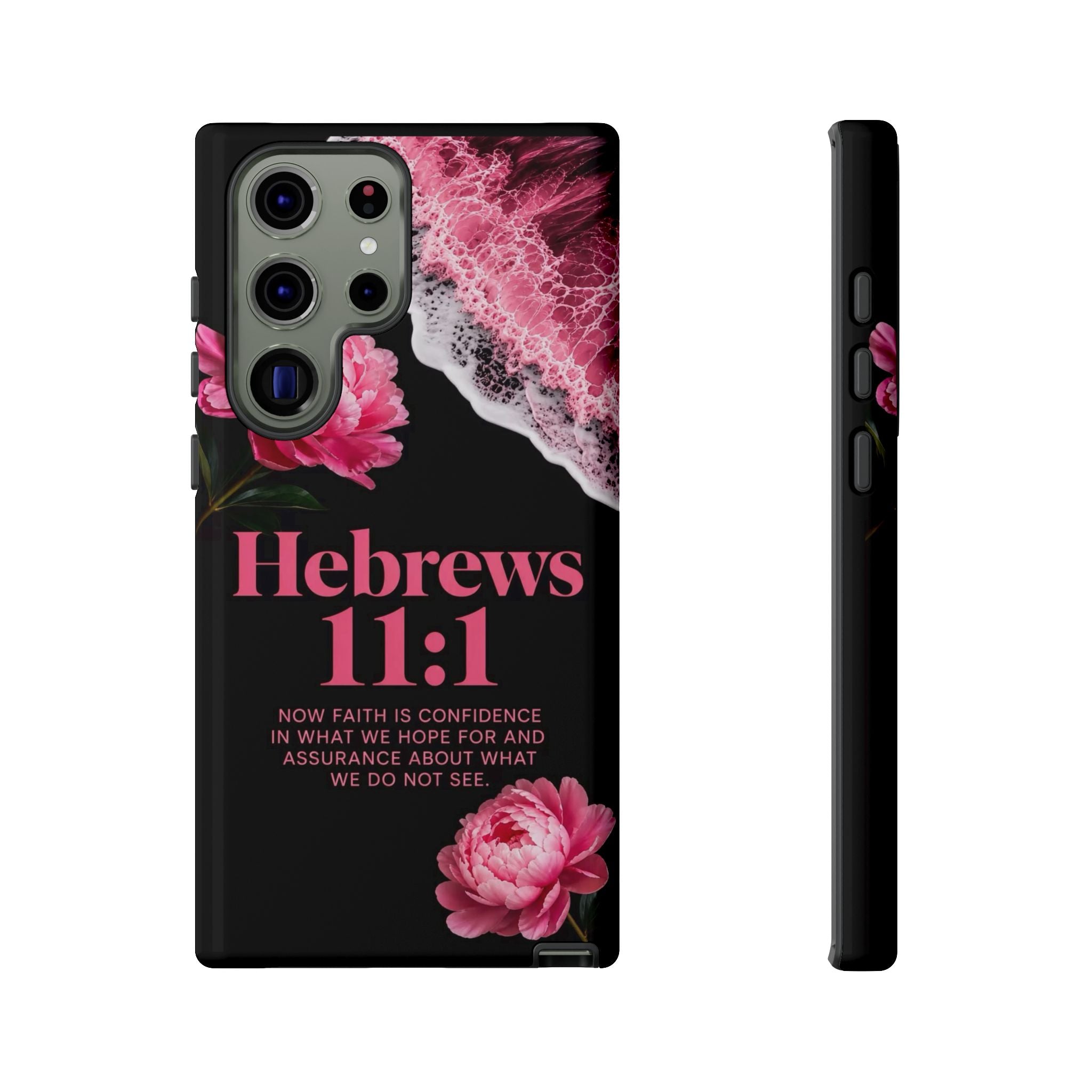 Bible Verses phone case -  Hebrews 11:1 Faith Phone Case — Pink Floral Scripture iPhone Cover