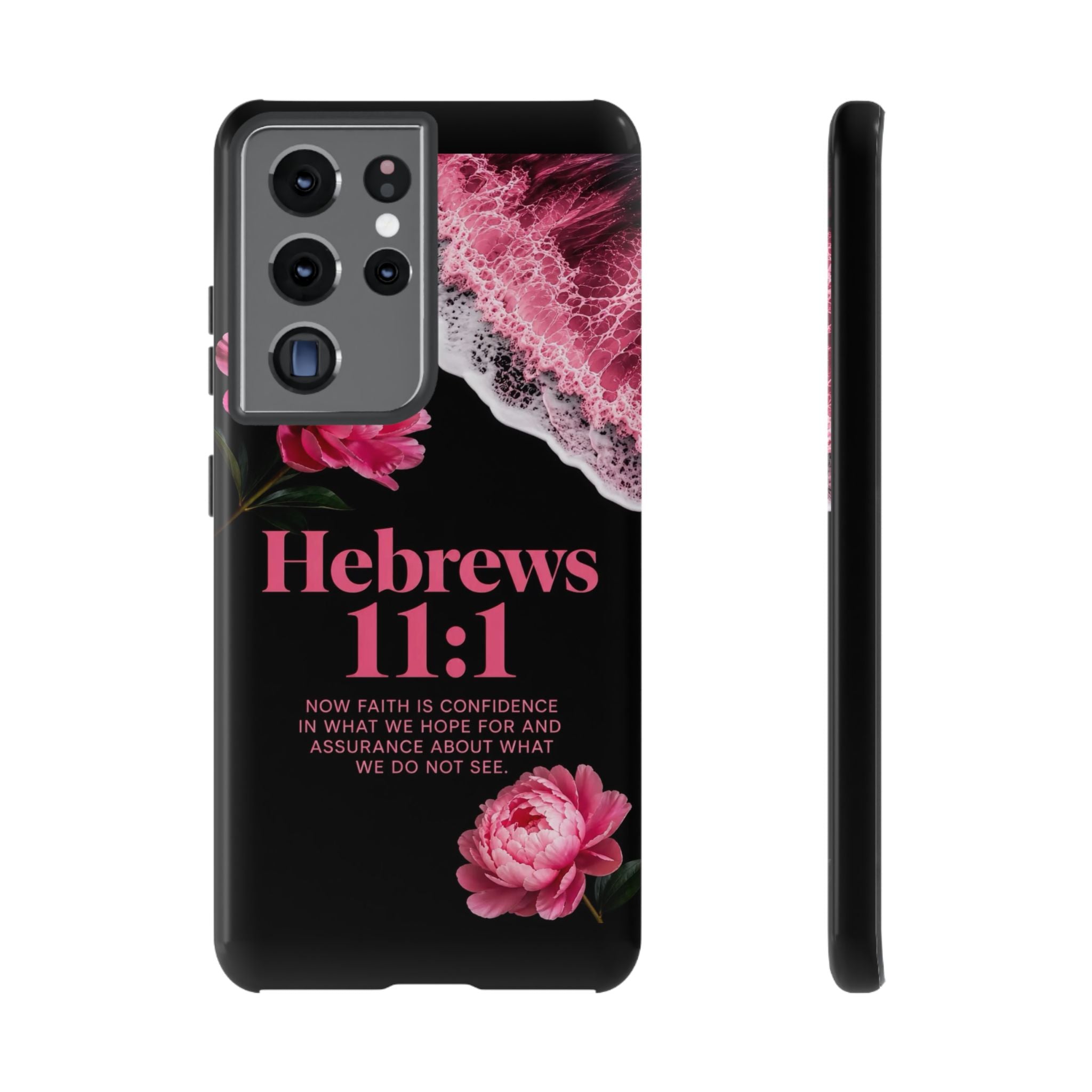 Bible Verses phone case -  Hebrews 11:1 Faith Phone Case — Pink Floral Scripture iPhone Cover
