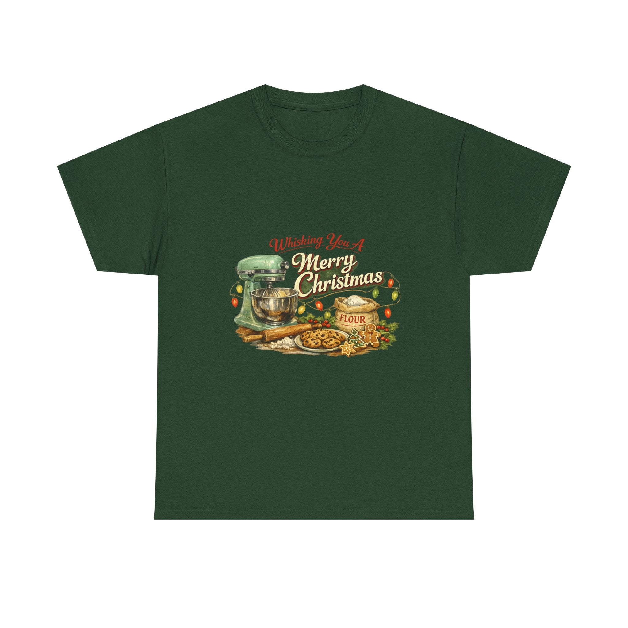 Christmas Baking Tee — "Wishing You A Merry Christmas" Vintage Mixer & Cookies T-Shirt