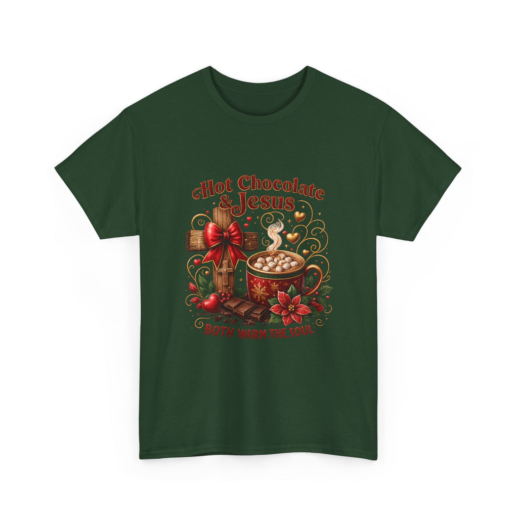 Christian T-Shirt — Hot Chocolate & Jesus "Both Warm the Soul" Christian Holiday Tee
