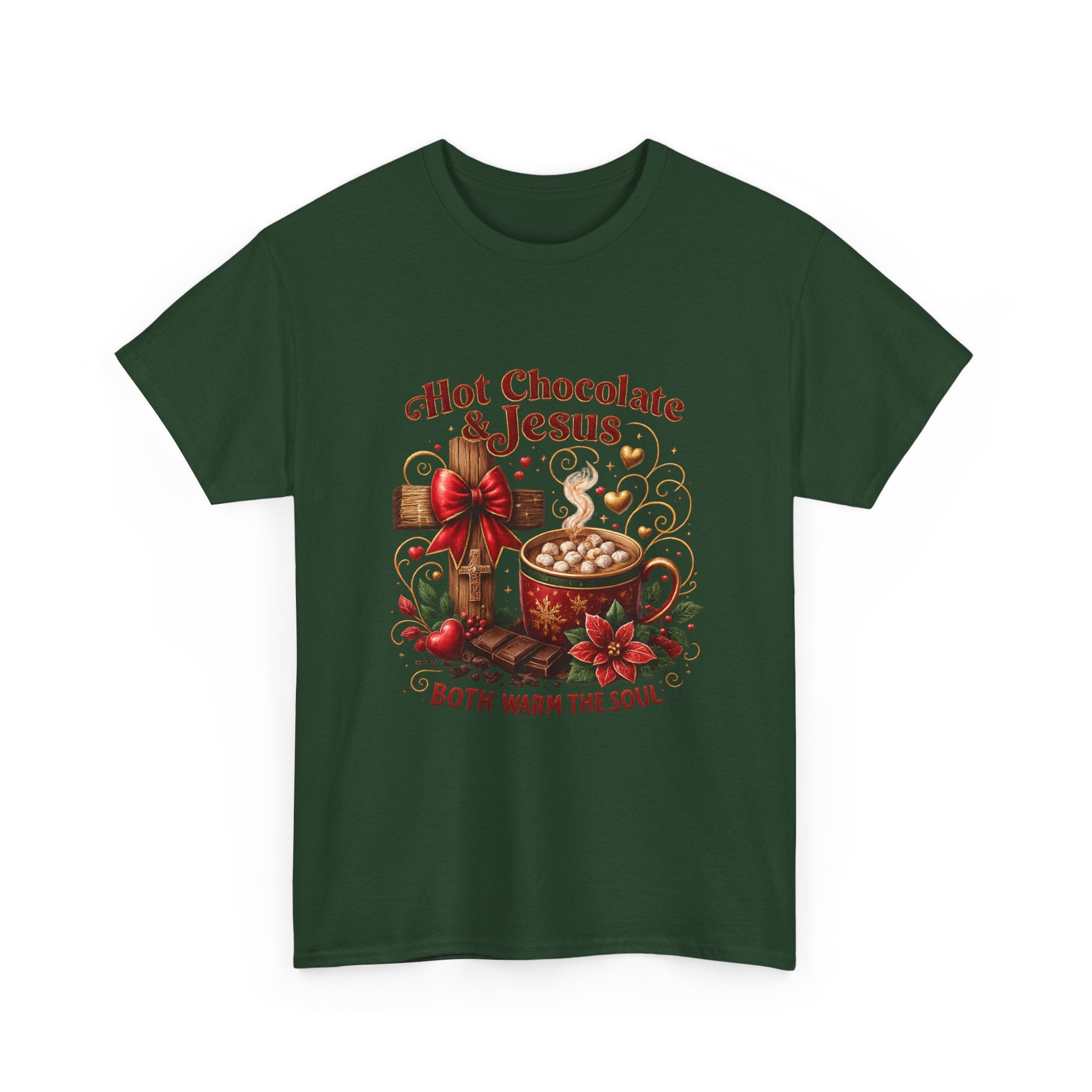 Christian T-Shirt — Hot Chocolate & Jesus "Both Warm the Soul" Christian Holiday Tee