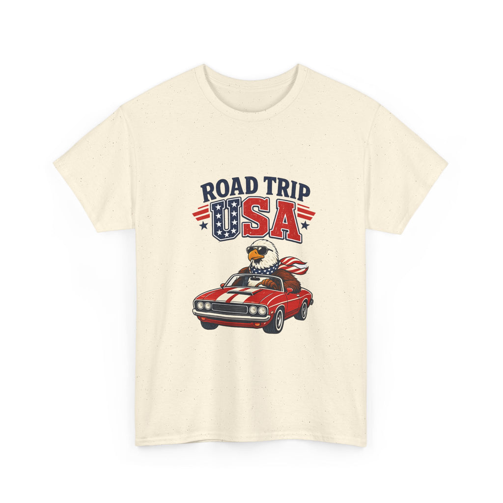 Road Trip USA T-Shirt — Patriotic Eagle Driving Classic Car Graphic Tee