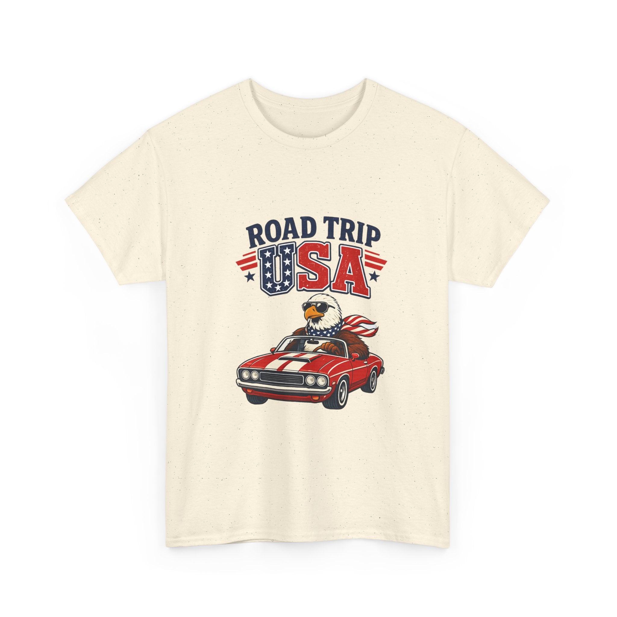 Road Trip USA T-Shirt — Patriotic Eagle Driving Classic Car Graphic Tee