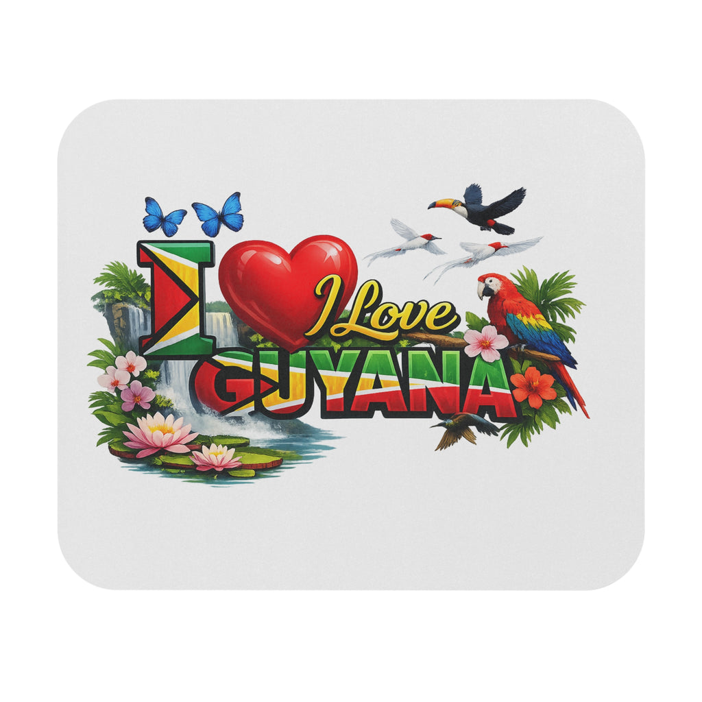 I Love Guyana Mouse Pad — Colorful Tropical Desk Mat with Parrots & Toucan