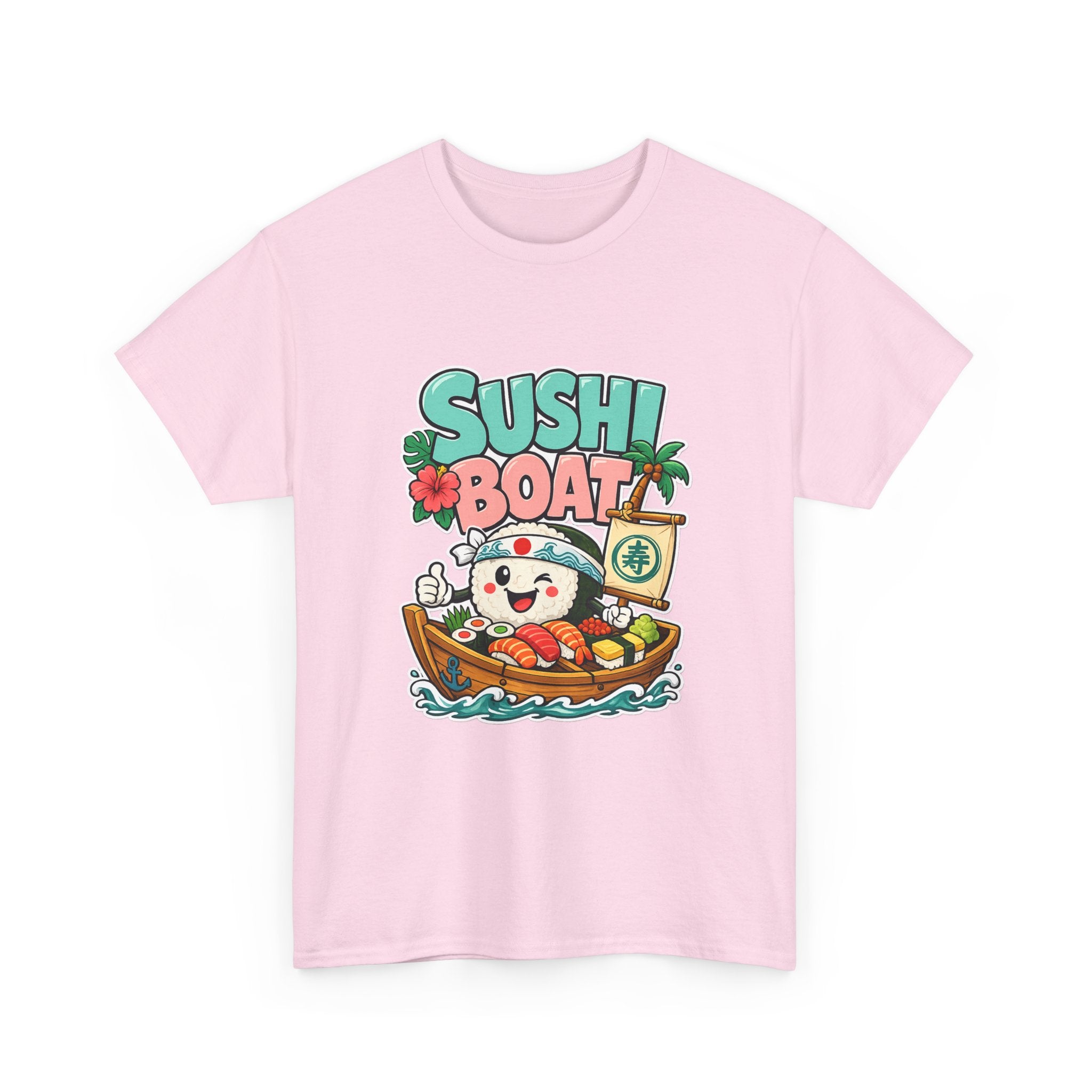 Sushi Boat Graphic Tee — Cute Kawaii Sushi Cat on Boat T-Shirt