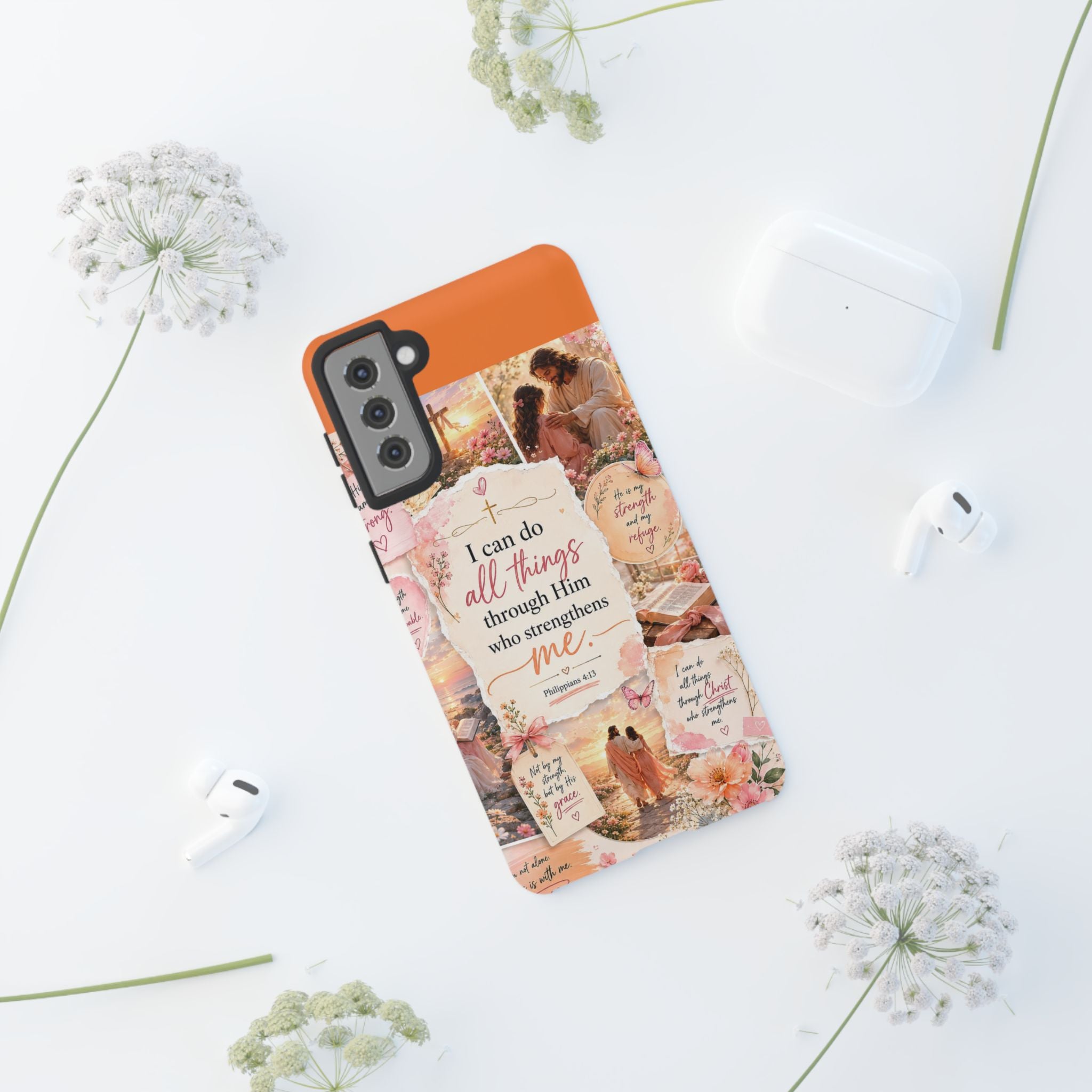 Christian Phone Case bible verses — "I Can Do All Things Through Him" Inspirational Scripture Design