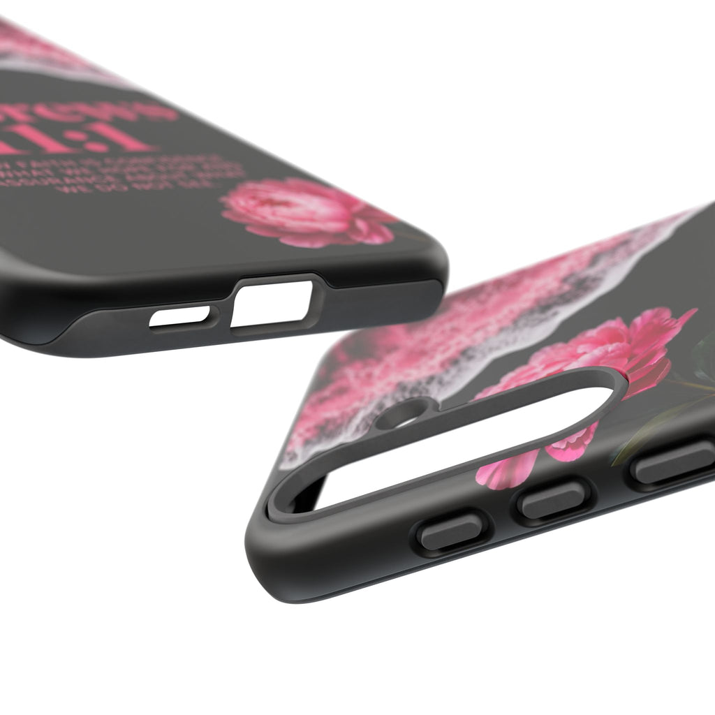 Bible Verses phone case -  Hebrews 11:1 Faith Phone Case — Pink Floral Scripture iPhone Cover