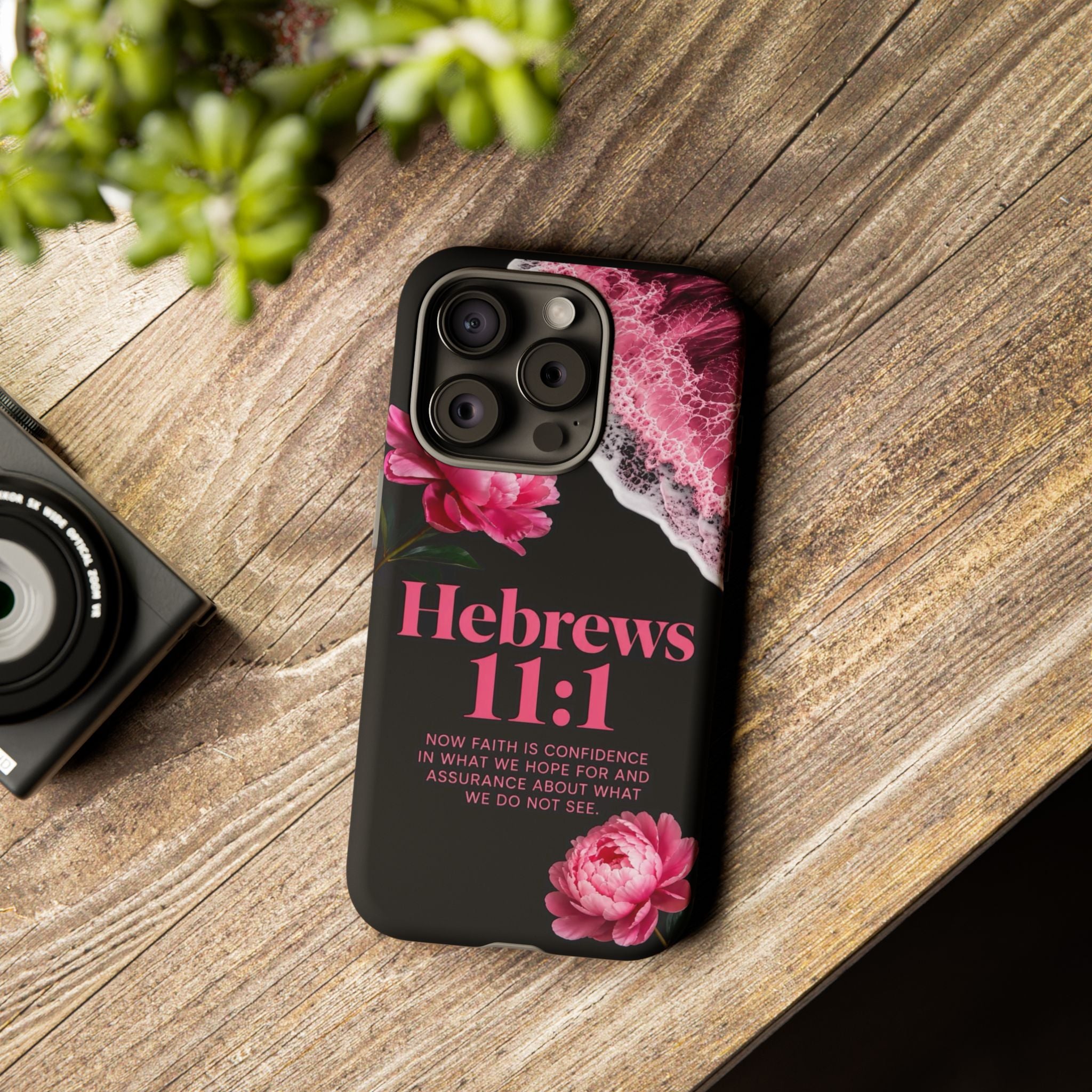 Bible Verses phone case -  Hebrews 11:1 Faith Phone Case — Pink Floral Scripture iPhone Cover