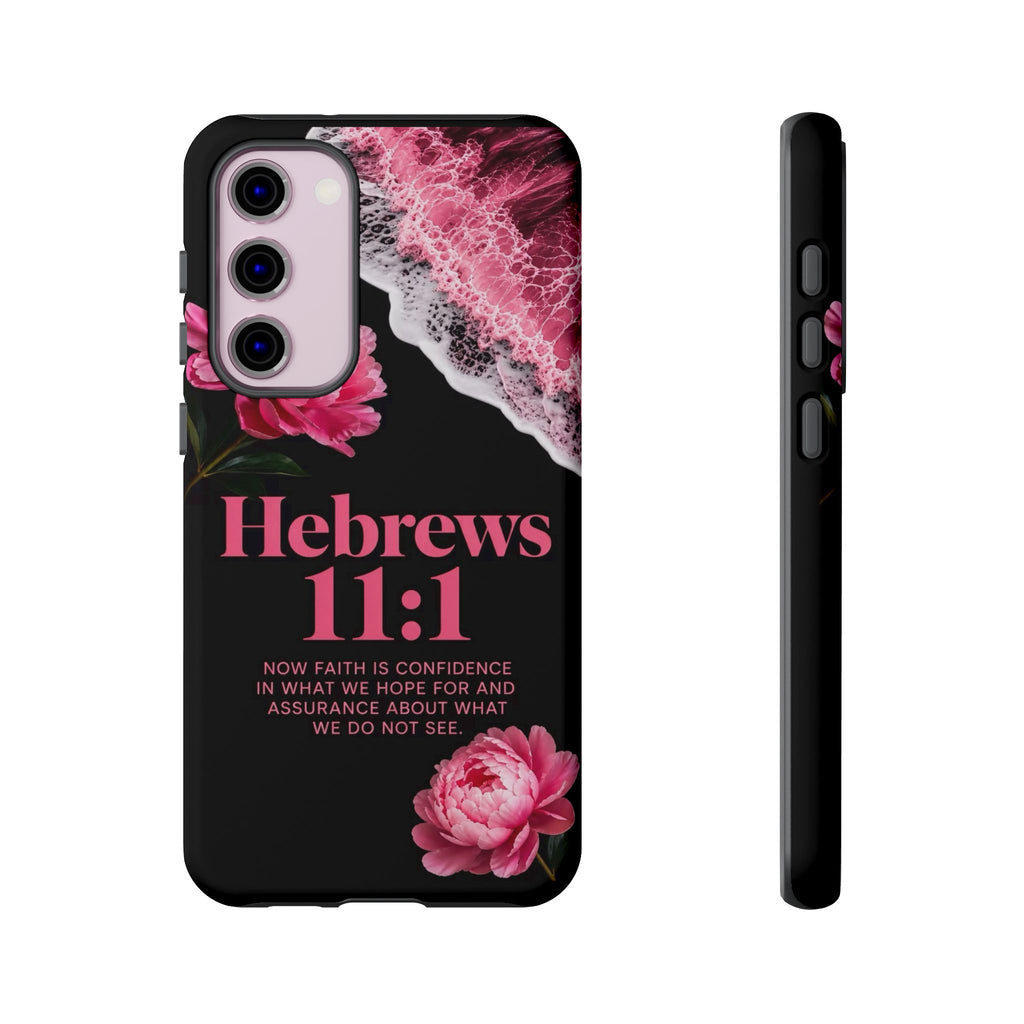 Bible Verses phone case -  Hebrews 11:1 Faith Phone Case — Pink Floral Scripture iPhone Cover
