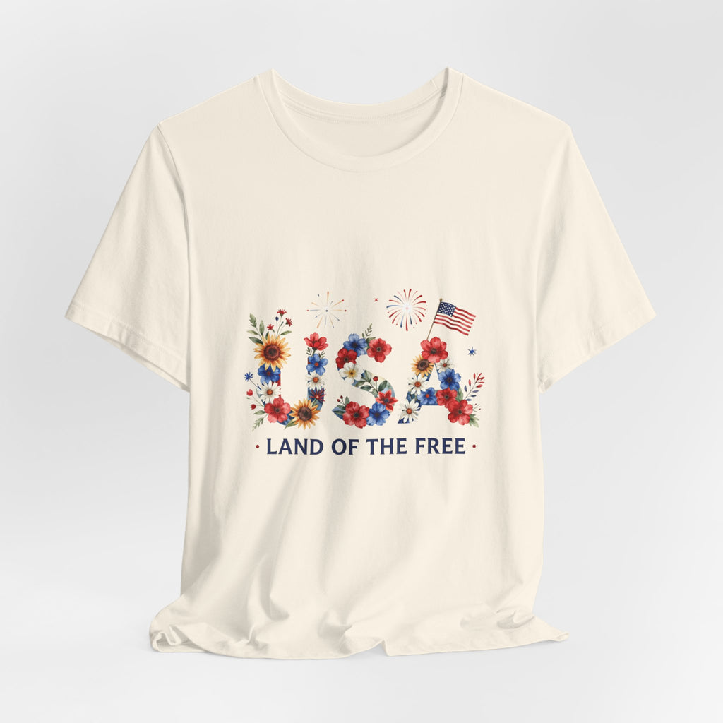 4th of July Tee Shirt Floral 'Land of the Free' T-Shirt