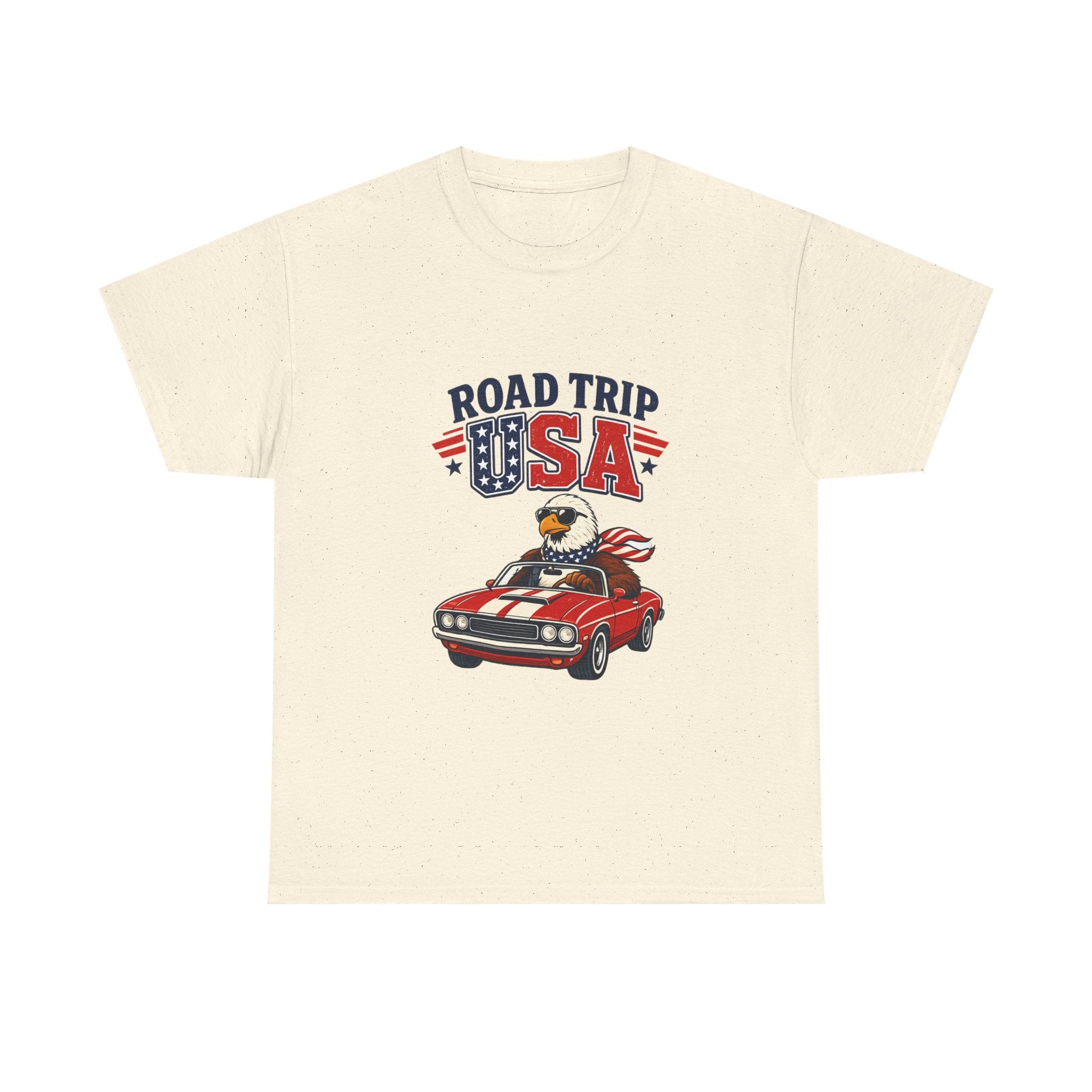 Road Trip USA T-Shirt — Patriotic Eagle Driving Classic Car Graphic Tee