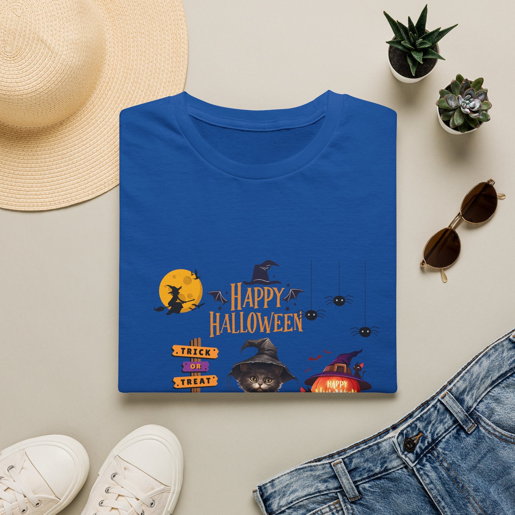 Happy Halloween Witch T-Shirt — Cute Pumpkin, Bats & Spooky Icons Tee