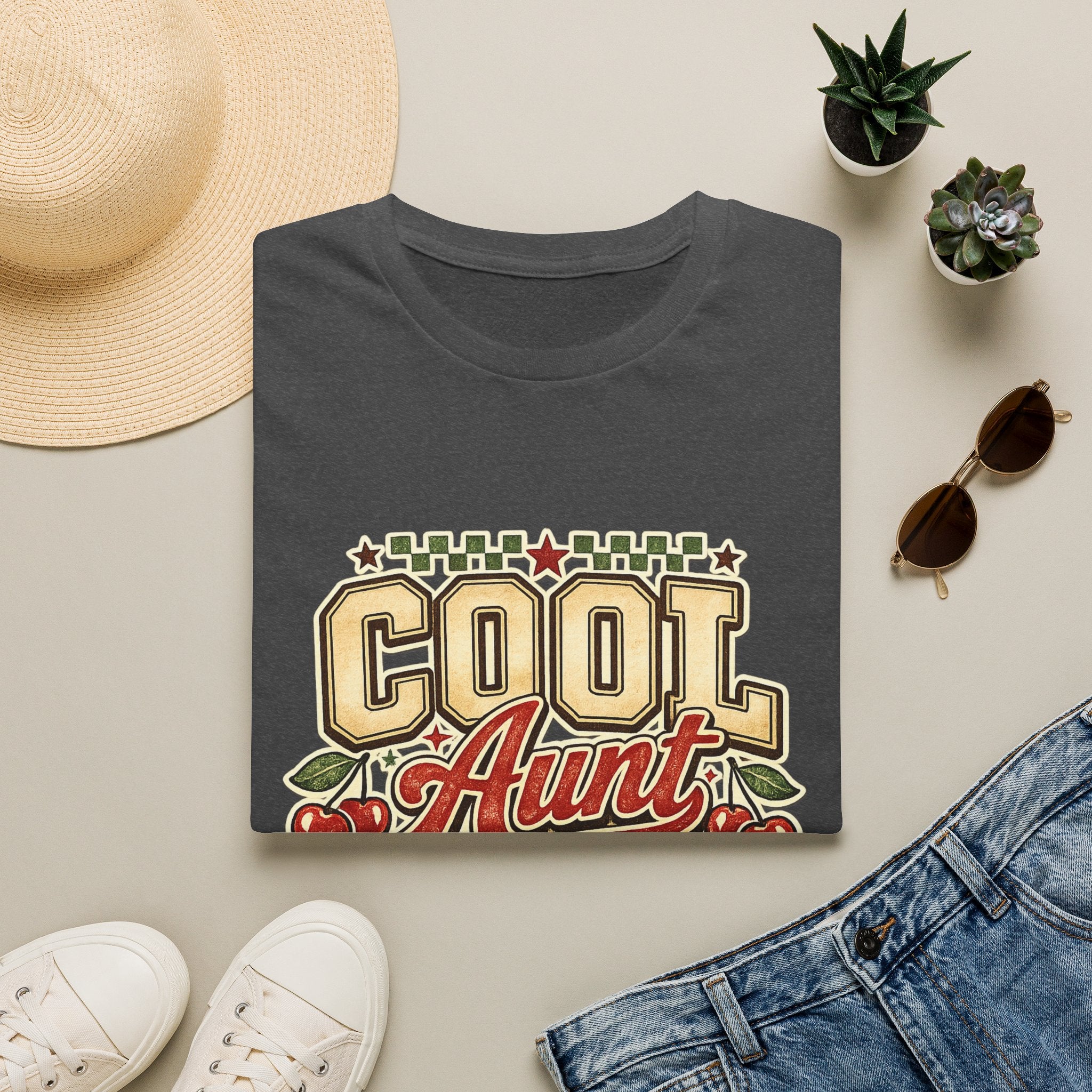 Cherries Pop T-Shirt Aunt Club Vintage Cherry Graphic Tee for Fun-Loving Aunts