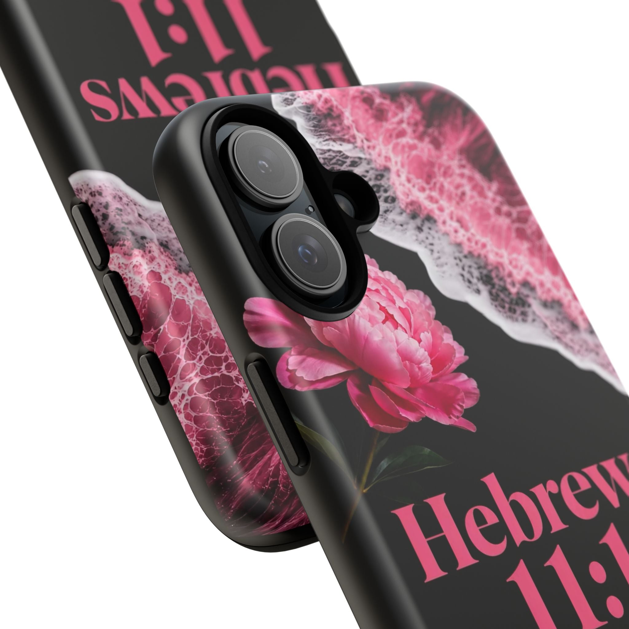 Bible Verses phone case -  Hebrews 11:1 Faith Phone Case — Pink Floral Scripture iPhone Cover