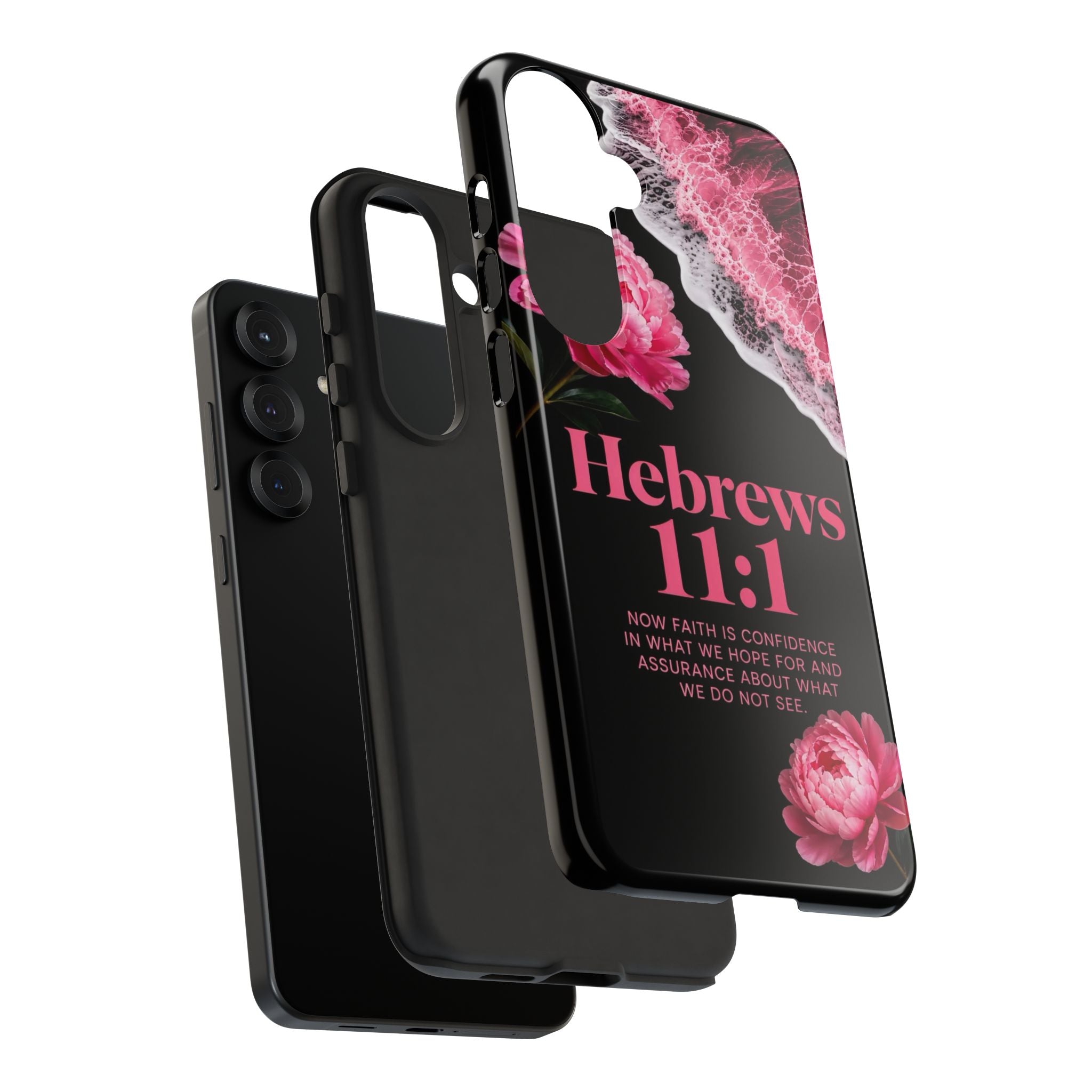 Bible Verses phone case -  Hebrews 11:1 Faith Phone Case — Pink Floral Scripture iPhone Cover