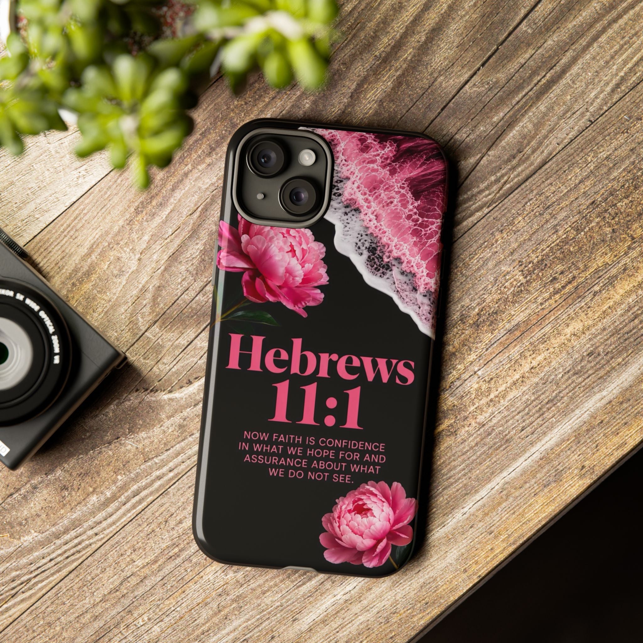 Bible Verses phone case -  Hebrews 11:1 Faith Phone Case — Pink Floral Scripture iPhone Cover