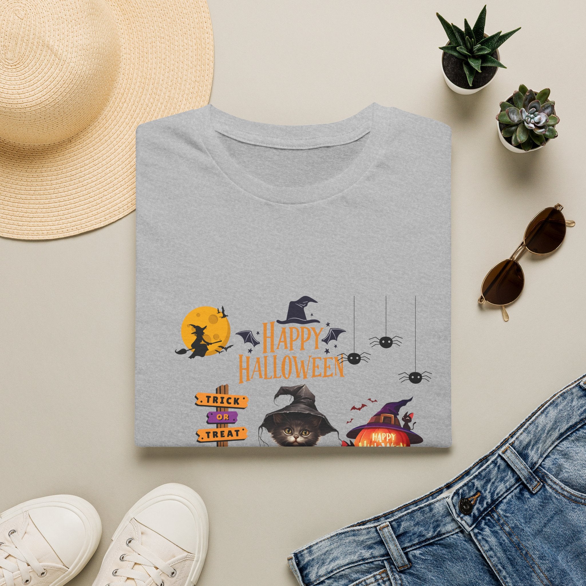 Happy Halloween Witch T-Shirt — Cute Pumpkin, Bats & Spooky Icons Tee