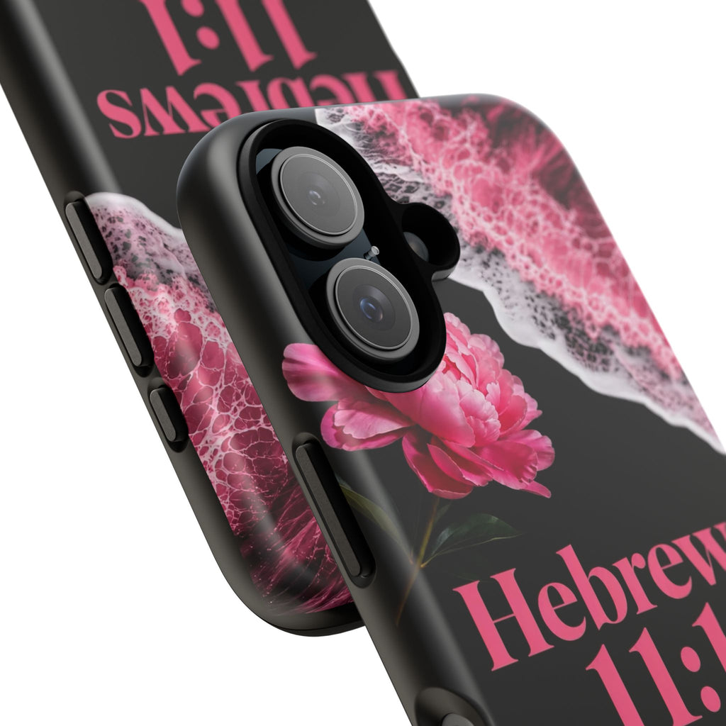 Bible Verses phone case -  Hebrews 11:1 Faith Phone Case — Pink Floral Scripture iPhone Cover
