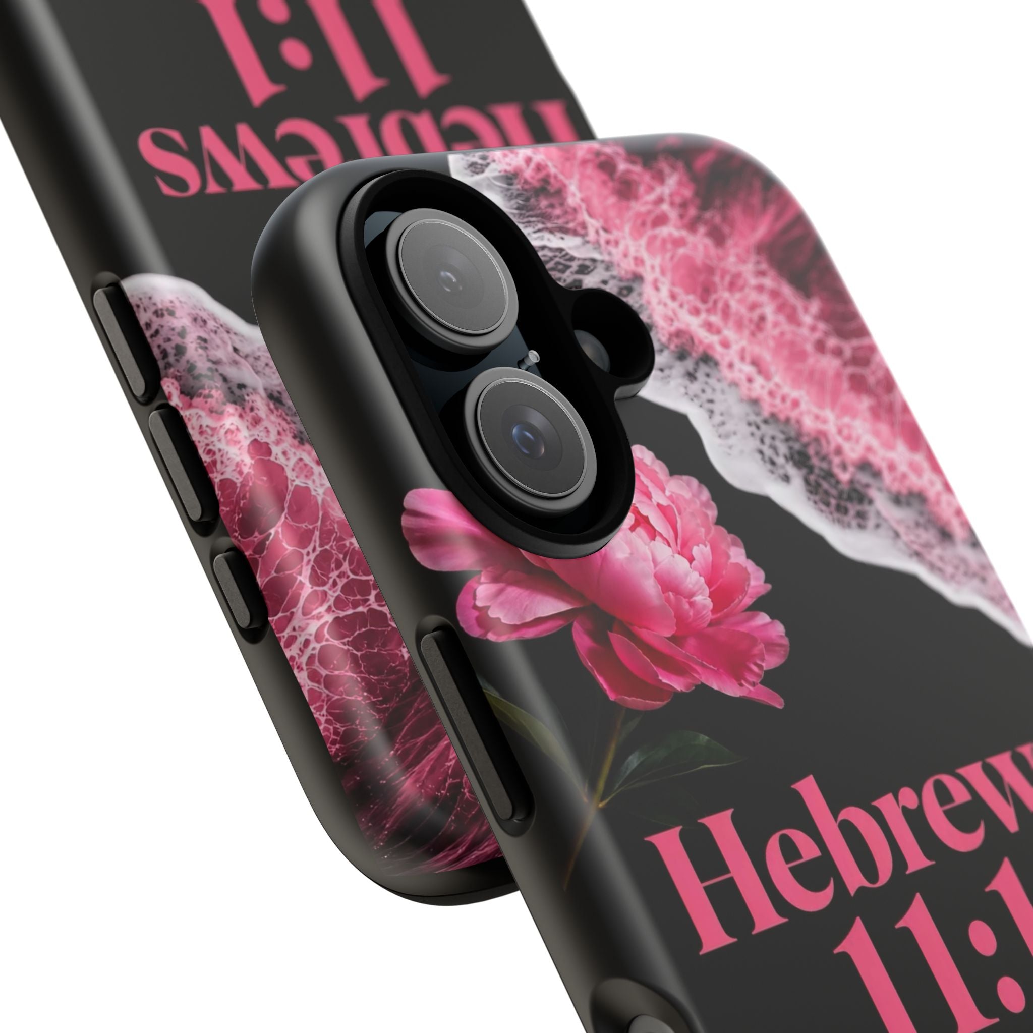 Bible Verses phone case -  Hebrews 11:1 Faith Phone Case — Pink Floral Scripture iPhone Cover