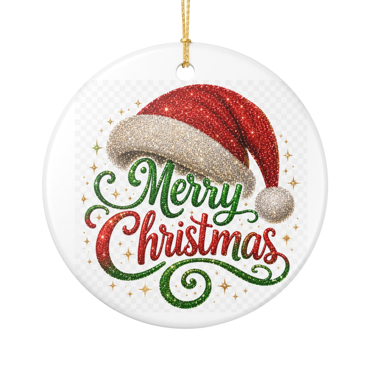 Circle Ceramic Ornament — “Merry Christmas” Santa Hat Holiday Decoration