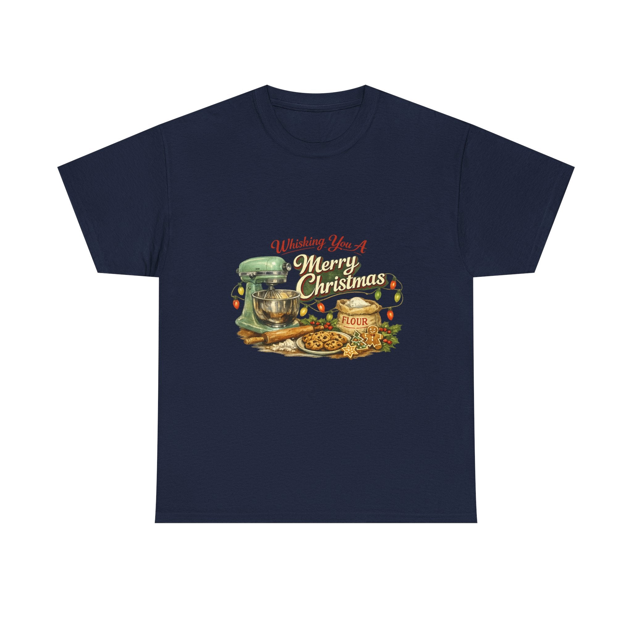 Christmas Baking Tee — "Wishing You A Merry Christmas" Vintage Mixer & Cookies T-Shirt