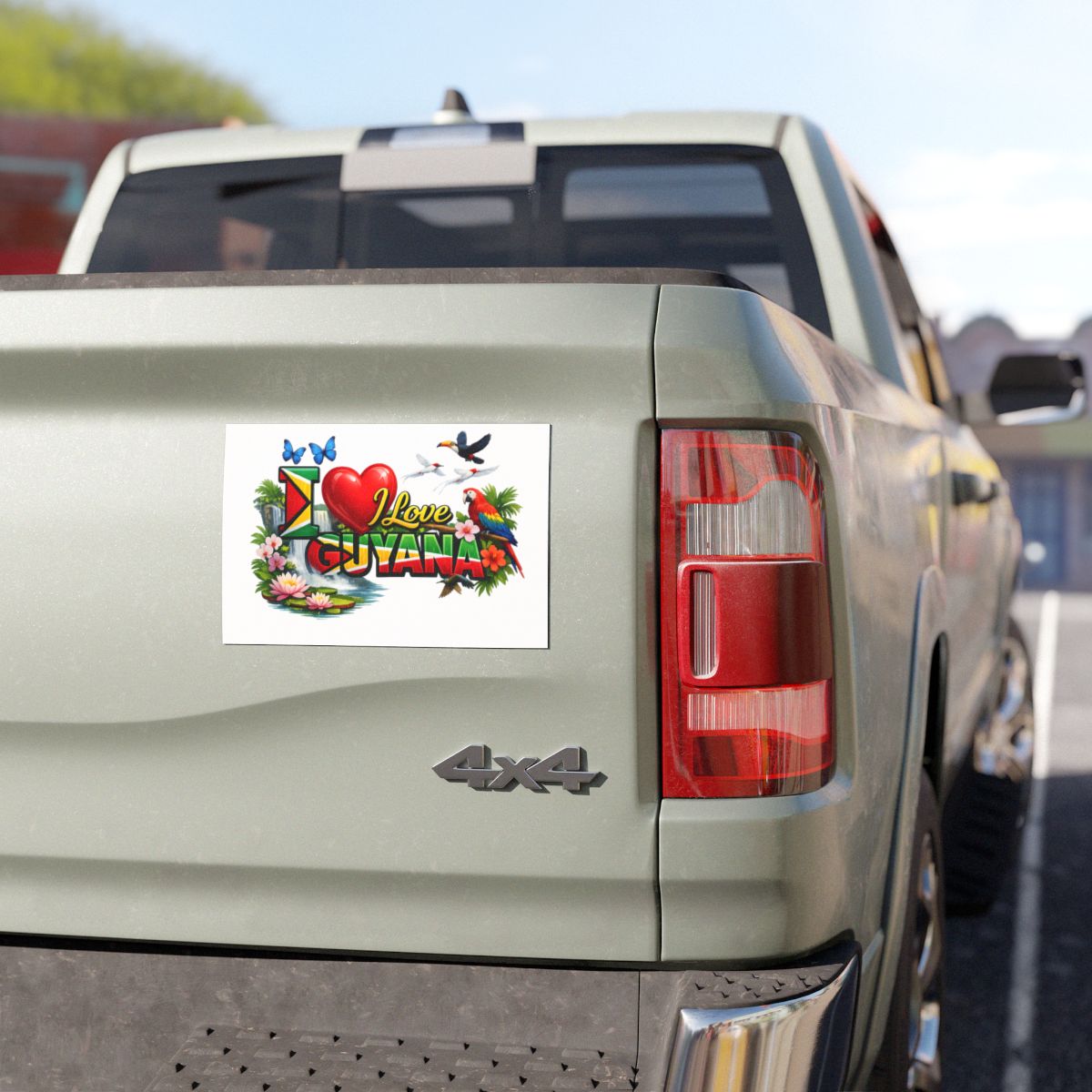 I Love Guyana Car Magnet — Colorful Tropical Flag, Parrot & Floral Auto Sticker