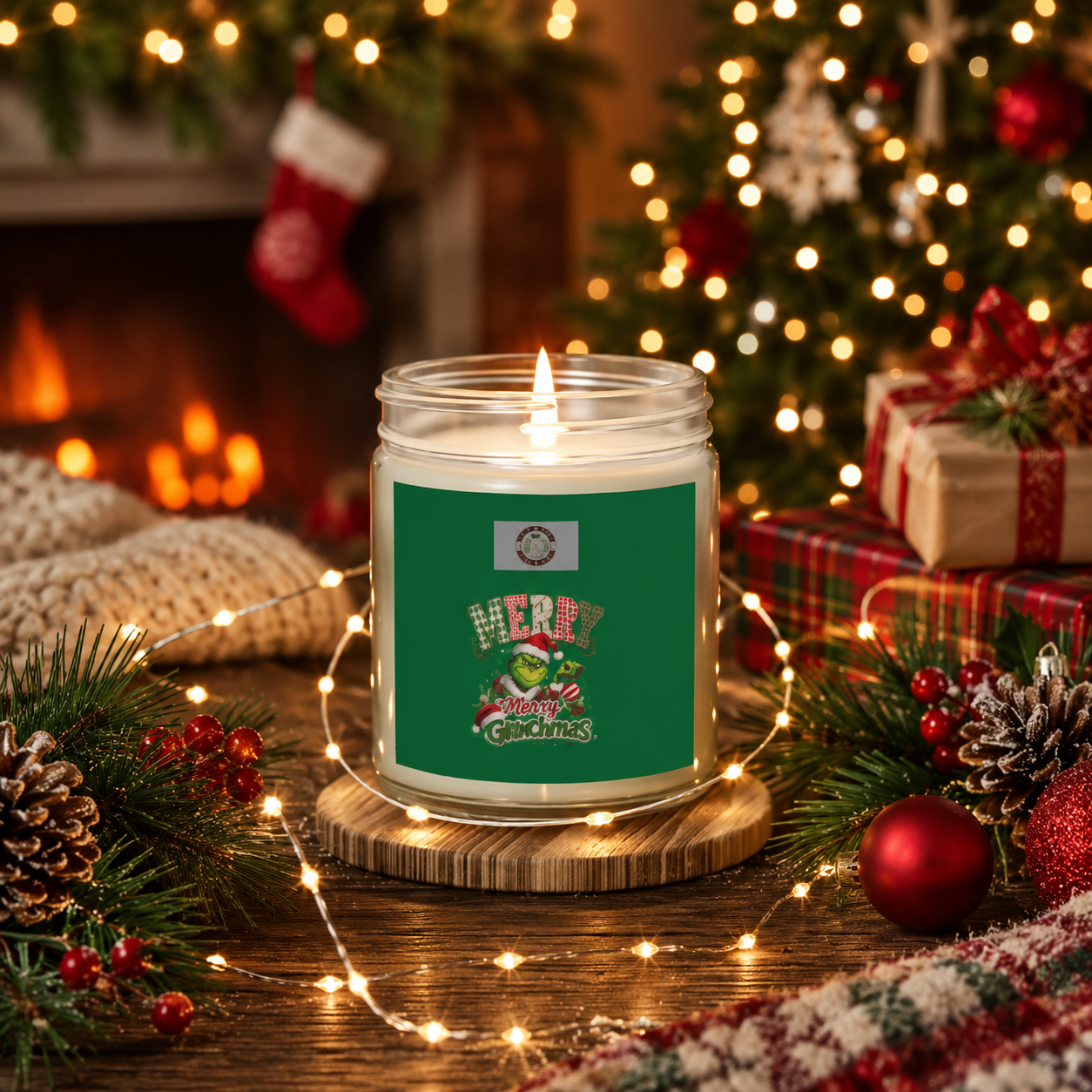 Holiday Coconut Apricot Scented Candle (4oz/9oz) — Merry Grinchmas Design