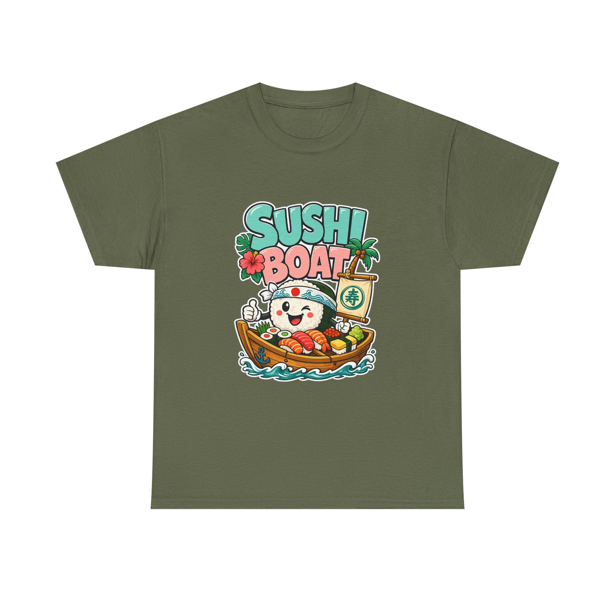 Sushi Boat Graphic Tee — Cute Kawaii Sushi Cat on Boat T-Shirt
