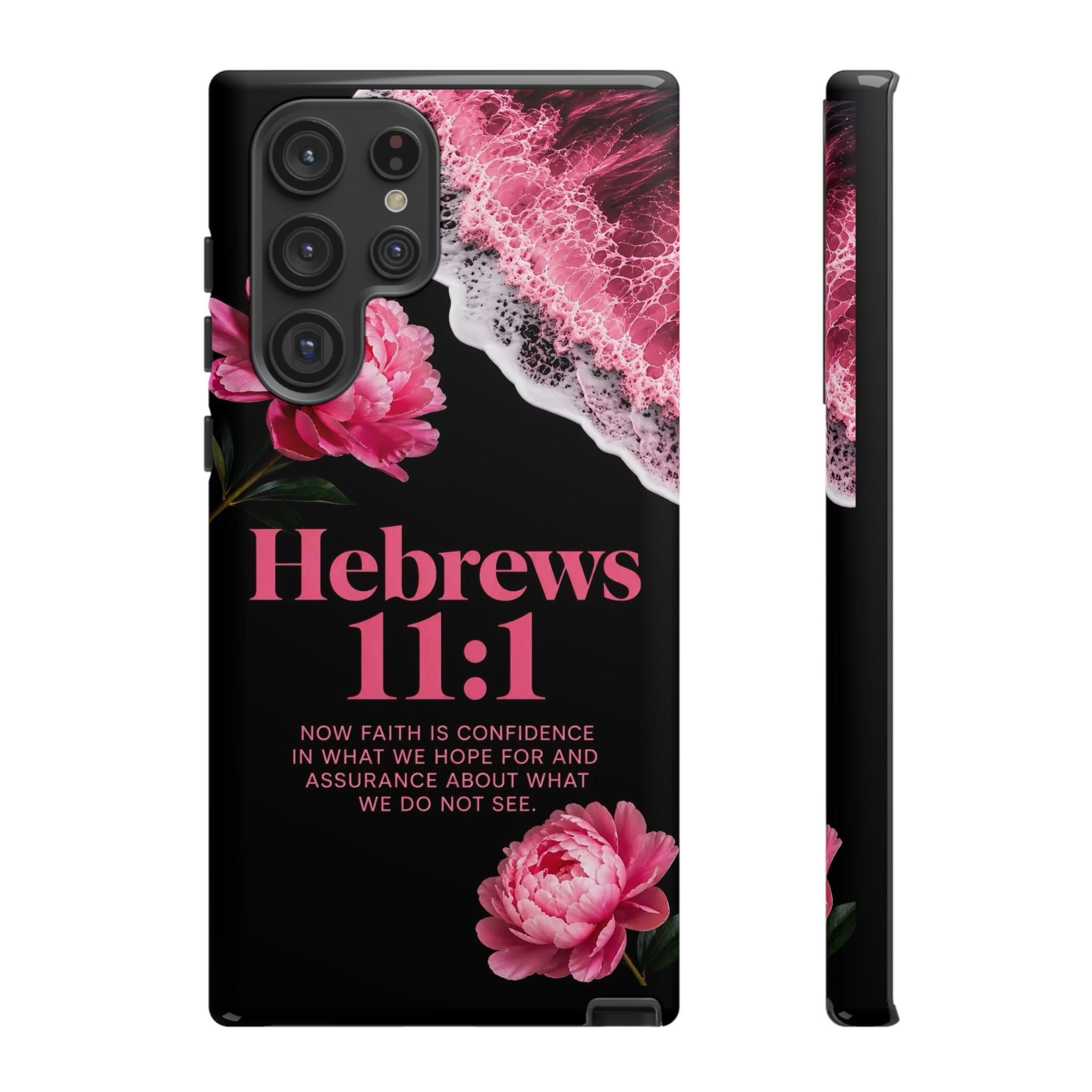 Bible Verses phone case -  Hebrews 11:1 Faith Phone Case — Pink Floral Scripture iPhone Cover