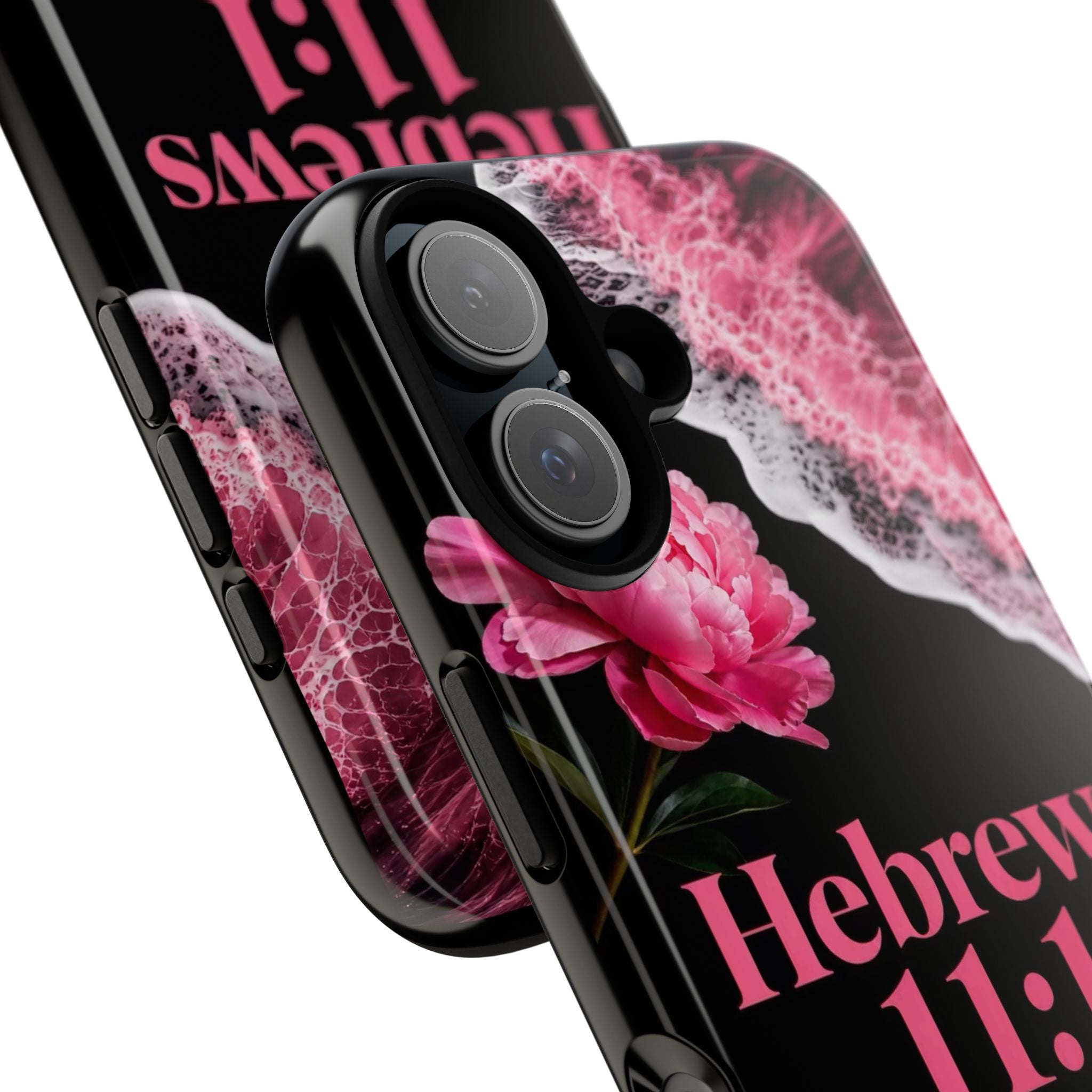 Bible Verses phone case -  Hebrews 11:1 Faith Phone Case — Pink Floral Scripture iPhone Cover