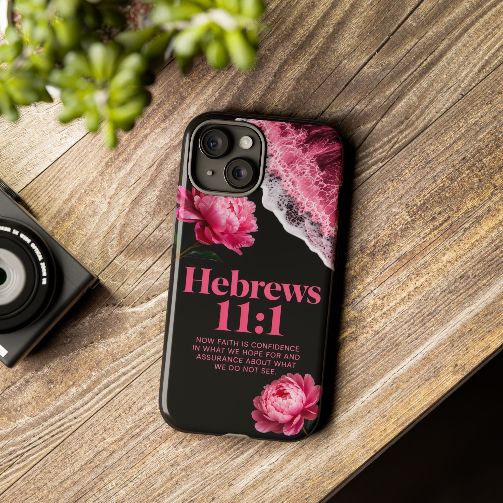 Bible Verses phone case -  Hebrews 11:1 Faith Phone Case — Pink Floral Scripture iPhone Cover