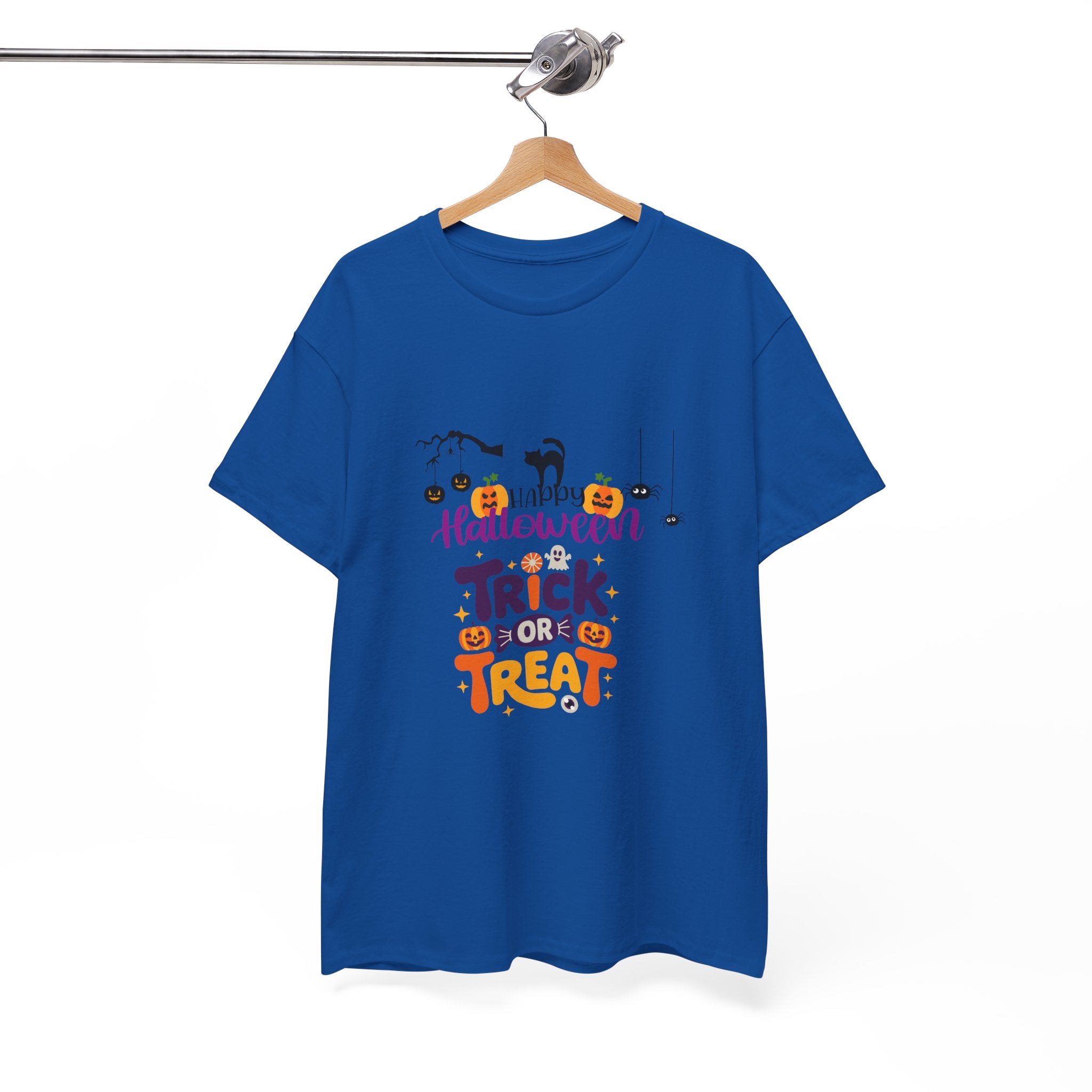 Halloween "Trick or Treat" T-Shirt — Cute Pumpkin, Cat & Spider Graphic Tee