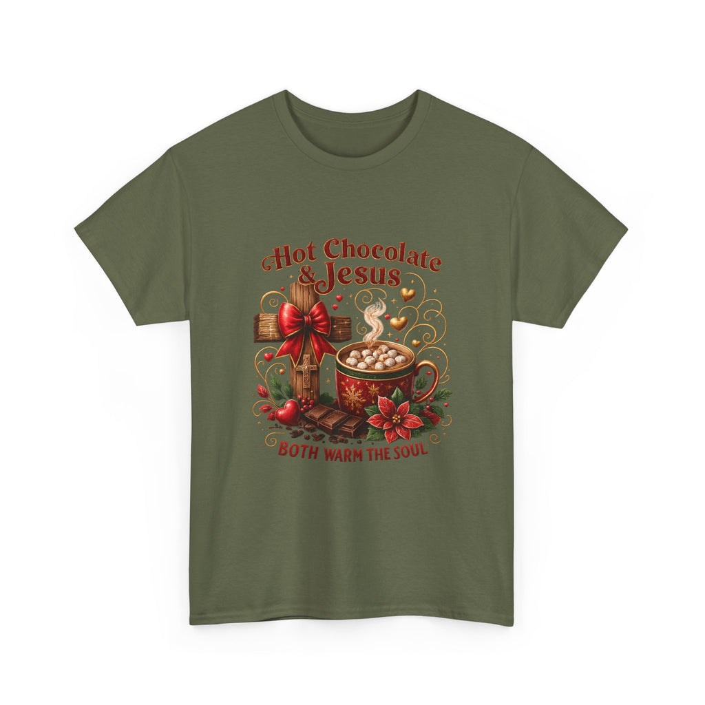 Christian T-Shirt — Hot Chocolate & Jesus "Both Warm the Soul" Christian Holiday Tee