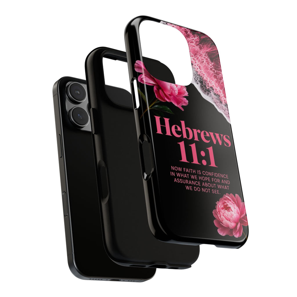 Bible Verses phone case -  Hebrews 11:1 Faith Phone Case — Pink Floral Scripture iPhone Cover