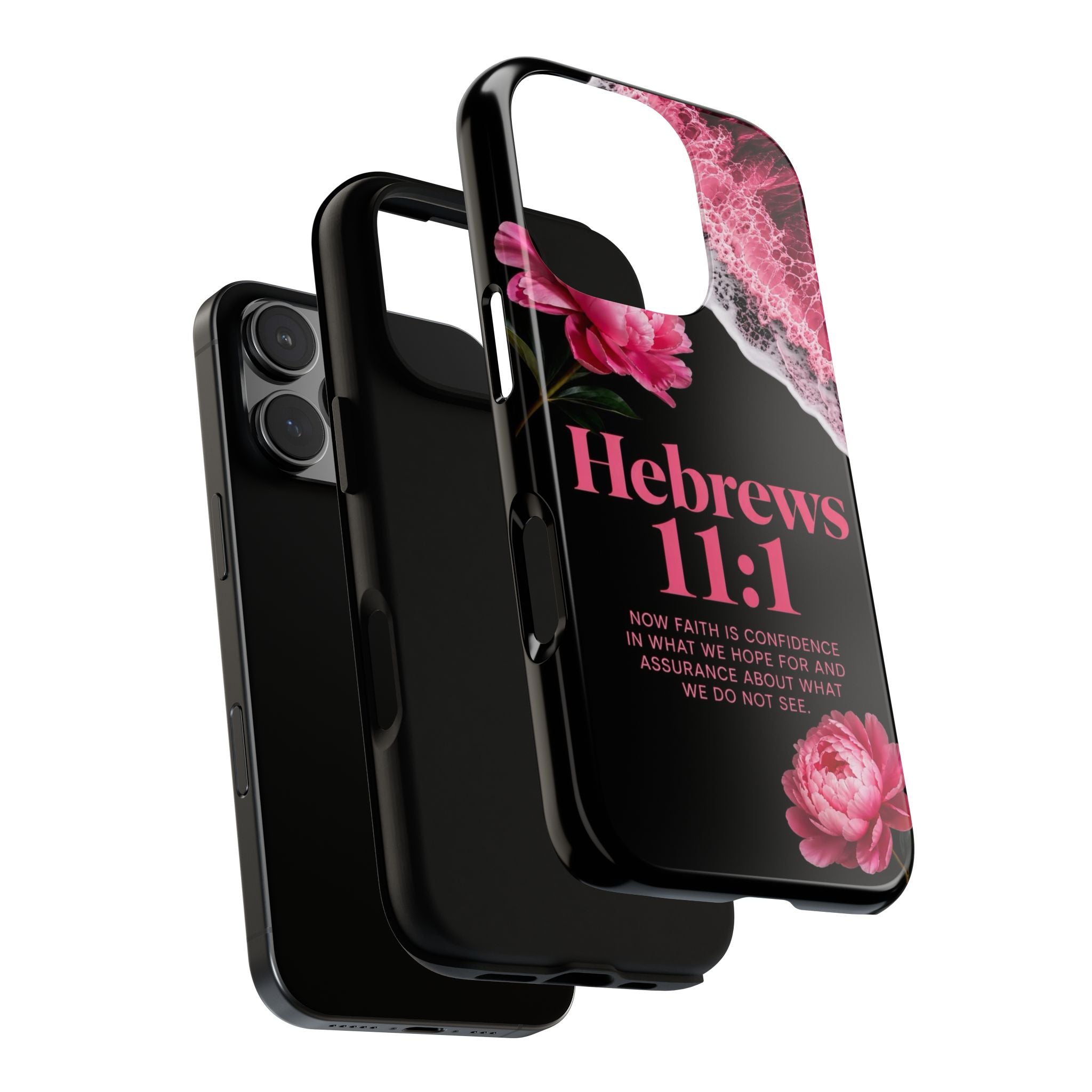 Bible Verses phone case -  Hebrews 11:1 Faith Phone Case — Pink Floral Scripture iPhone Cover