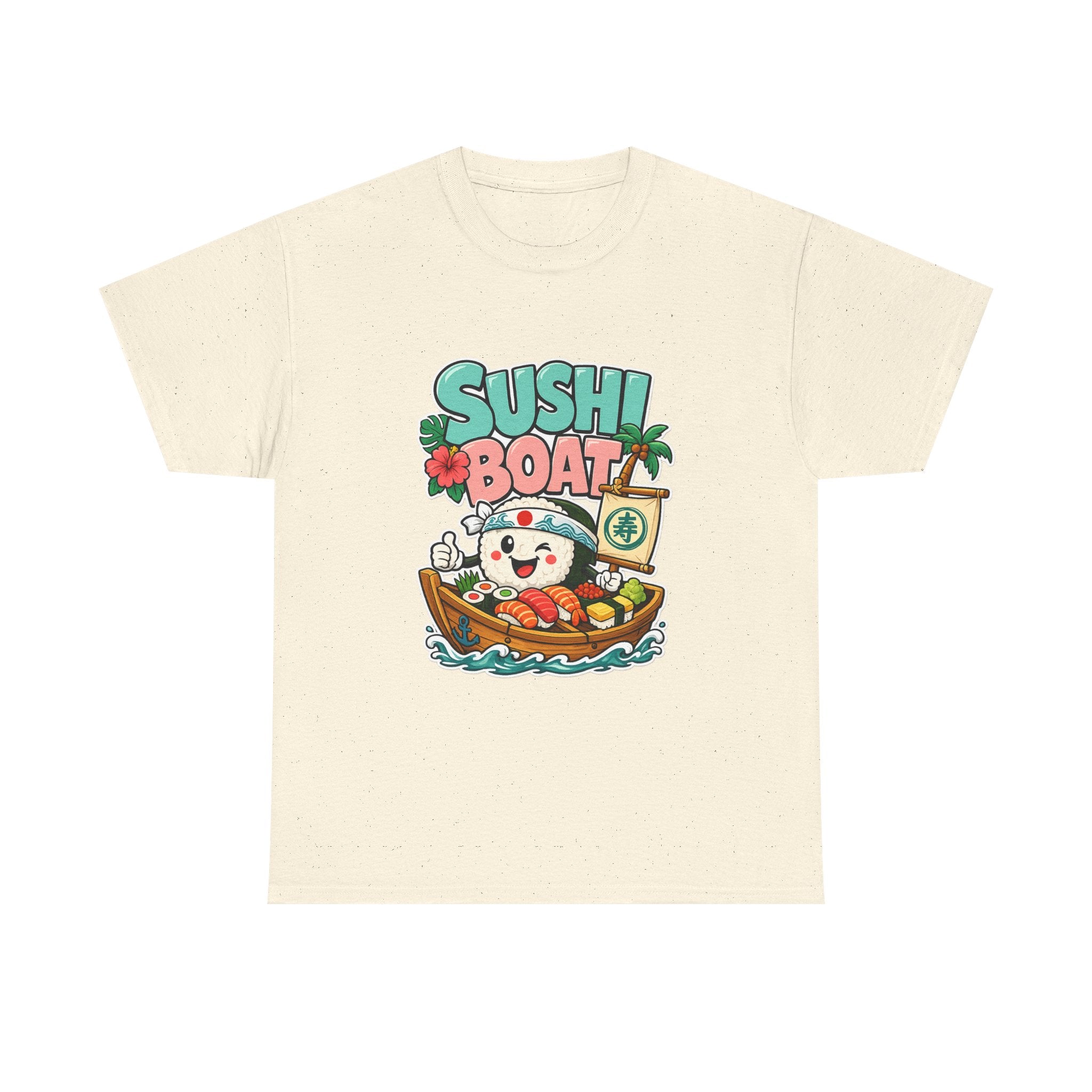 Sushi Boat Graphic Tee — Cute Kawaii Sushi Cat on Boat T-Shirt